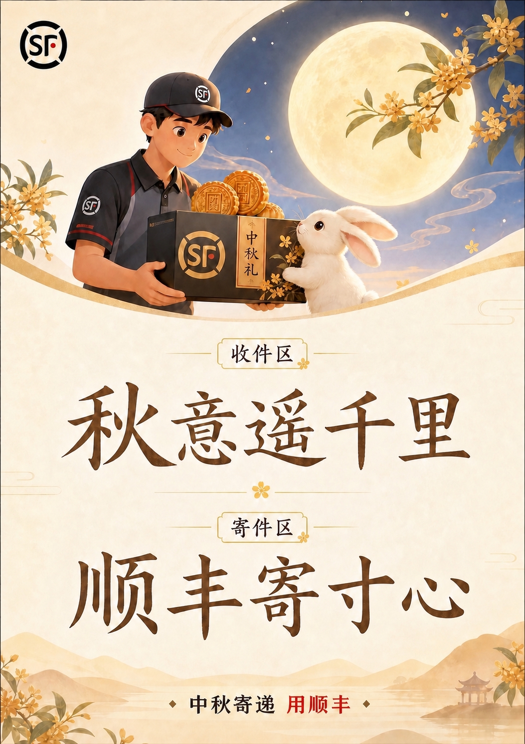 去掉左上角的"顺丰速运"四个文字，只保留圆形的SF logo。… - 图片创意预览