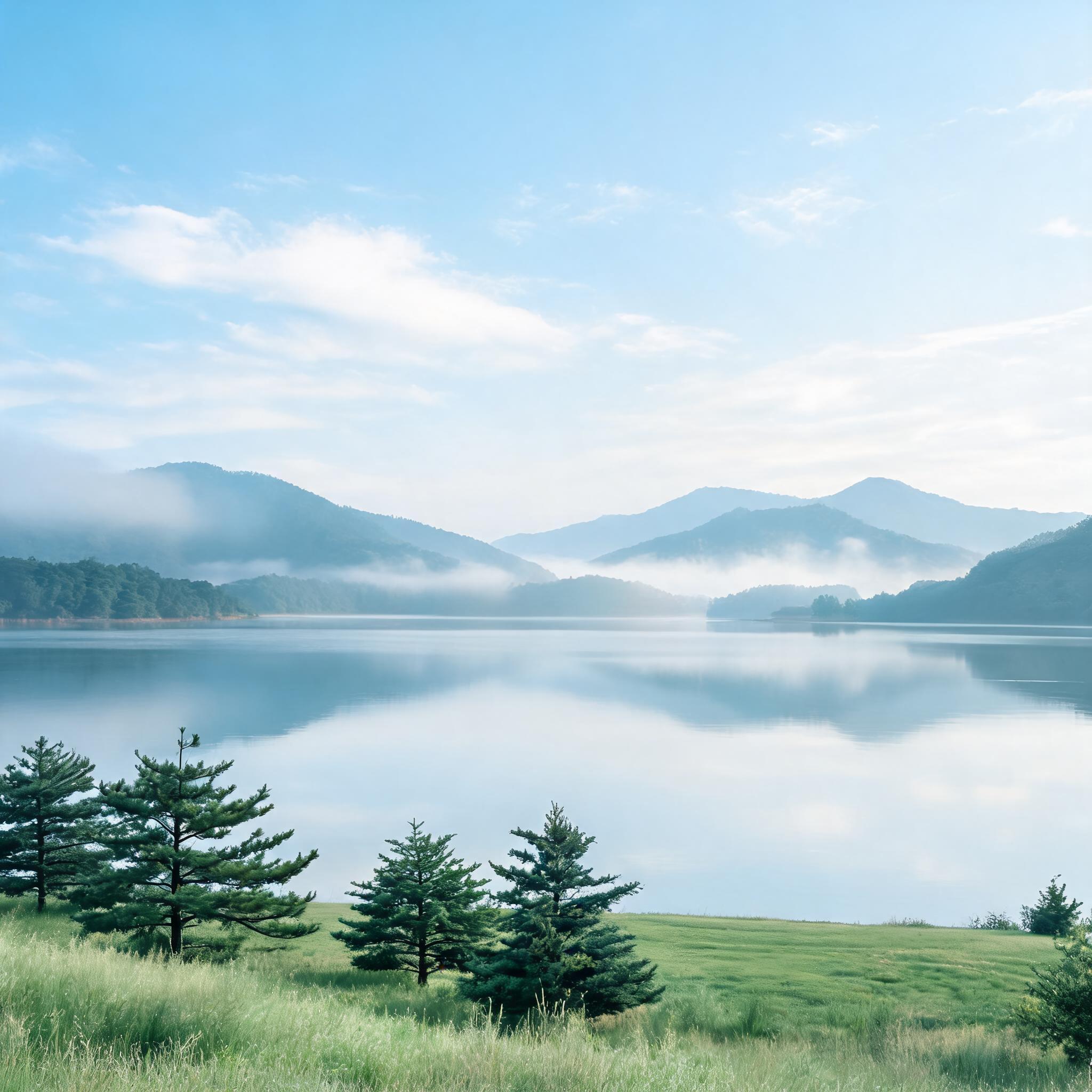 一张清新自然的风景专辑封面，实景摄影风格，画面干净通透，柔和的… - 图片创意预览