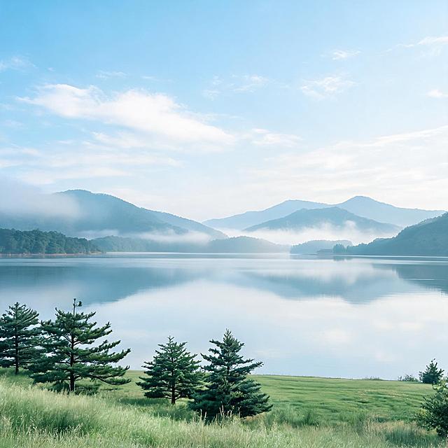 一张清新自然的风景专辑封面，实景摄影风格，画面干净通透，柔和的自然光线，色彩淡雅不浓烈，低饱和度，清新治愈的氛围，可以是山川湖泊、森林草地或海边等自然景观，构图简洁有呼吸感，画面中不包含任何文字信息，高清写实，接近真实照片质感