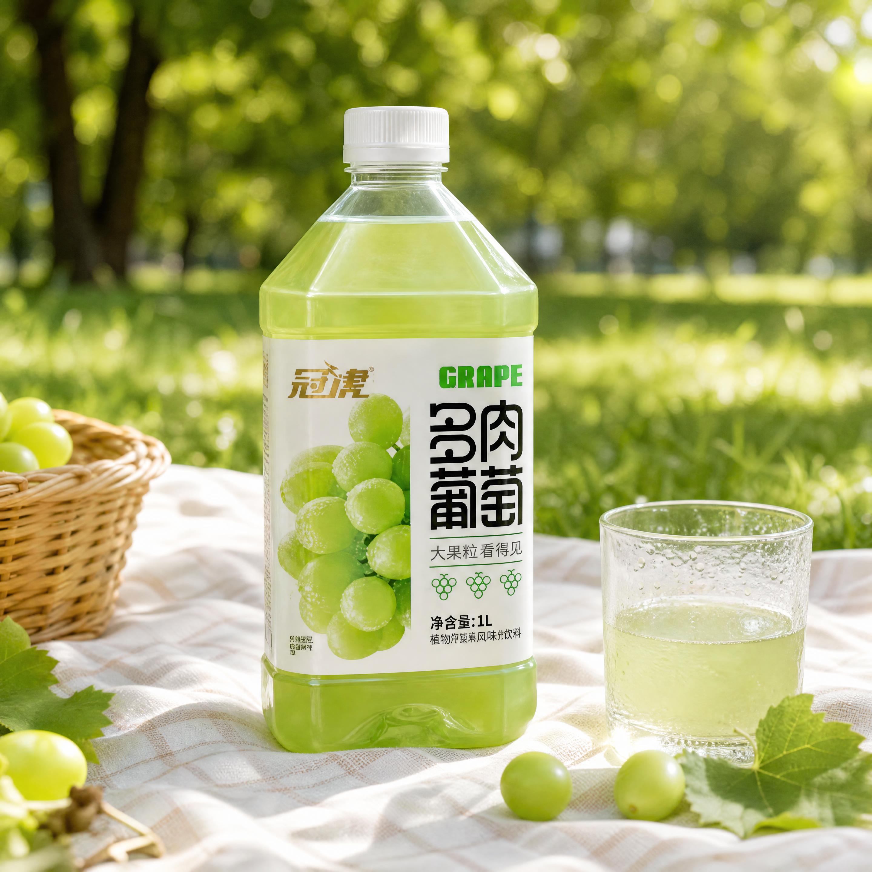 超写实商业产品摄影。 主体：葡萄果汁饮料瓶严格参照上传产品图，… - 图片创意预览