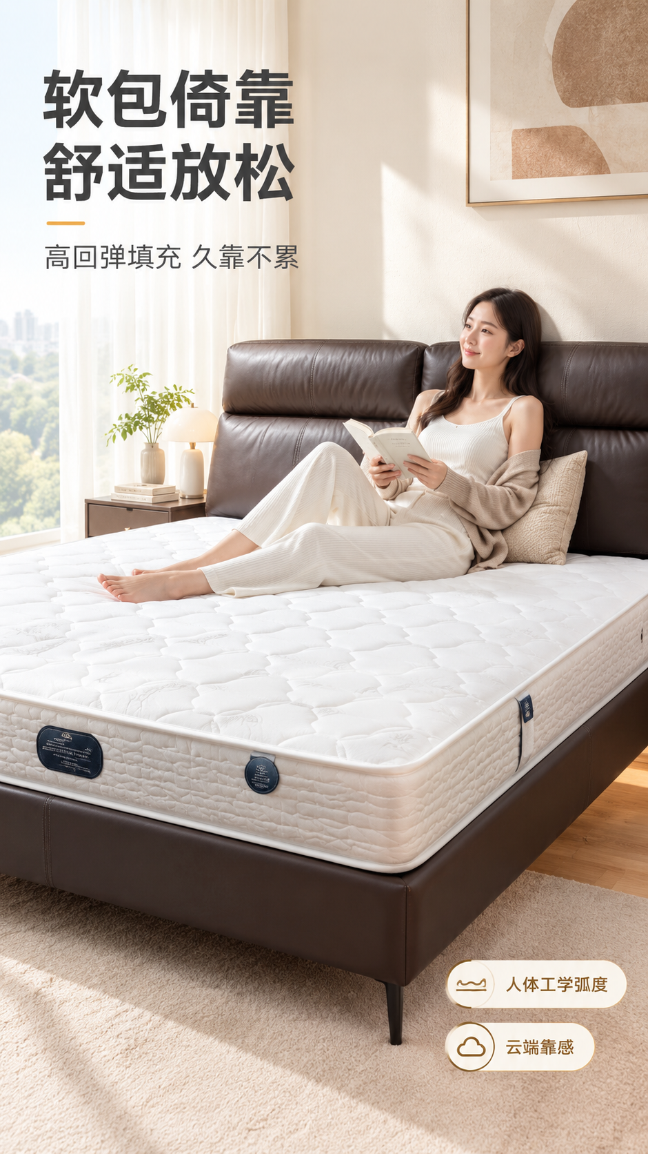 [商品] 使用【图1】意式极简真皮软包床；保留深棕色真皮床头双… - 图片创意预览
