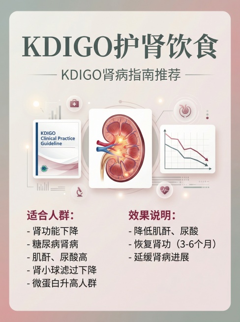 浅奶油灰粉色背景，柔和洁净温暖，核心品牌色为深邃浓郁带高级灰调的浆果红色，辅助色深灰色，点缀色同色系深粉，整体专业私密柔和可信赖具现代科技感，风格干净、专业、有温度。画面中添加KDIGO指南封面图、肾预览效果