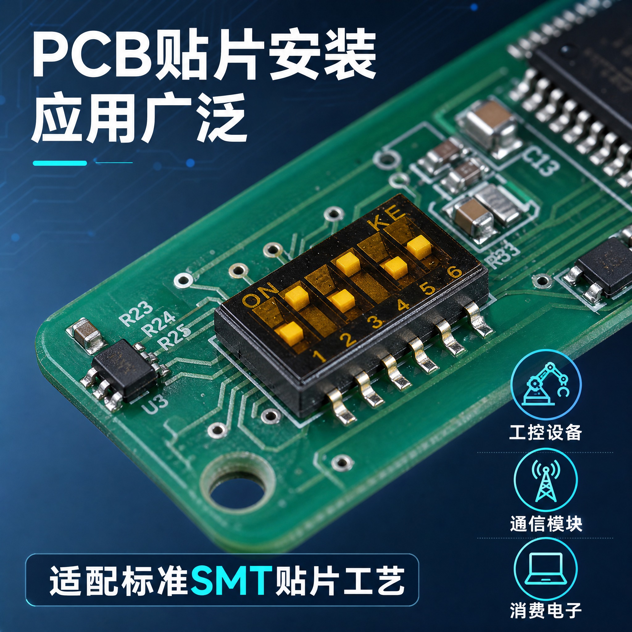 [主图-4] 1.27间距6位贴片拨码开关 应用场景与适配图，… - 图片创意预览
