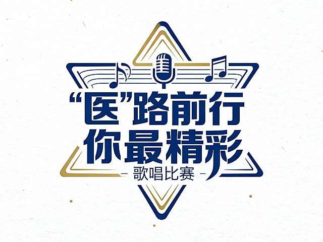 设计一个主题 “医”路前行 你最精彩的logo，用于职工第一届歌唱比赛背景，背景要简约大气有艺术感，可以有音符或话筒元素，不要医生人物和器械