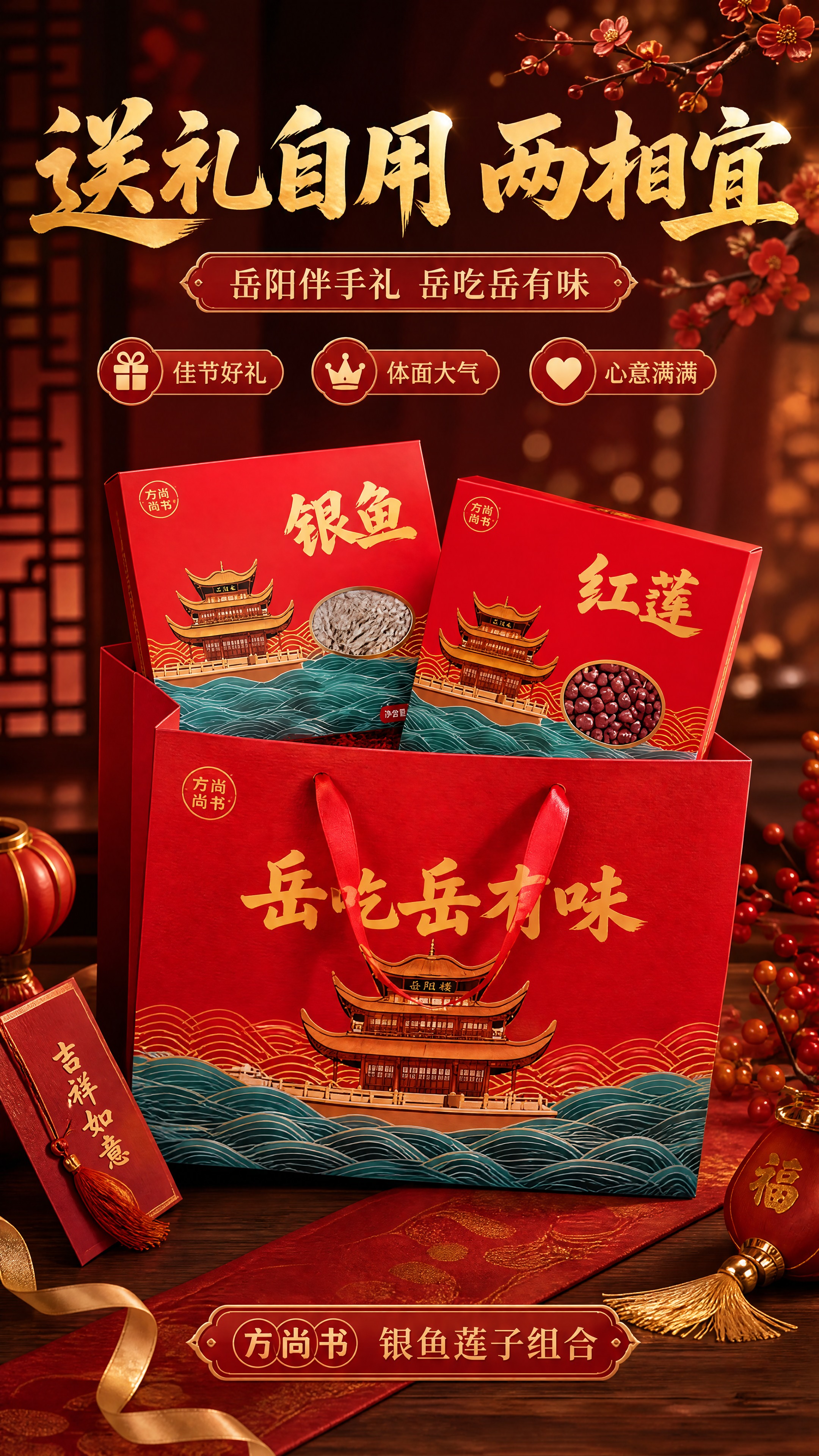 [商品] 使用【图2】银鱼莲子组合礼盒全家福（红色礼袋+银鱼礼… - 图片创意预览