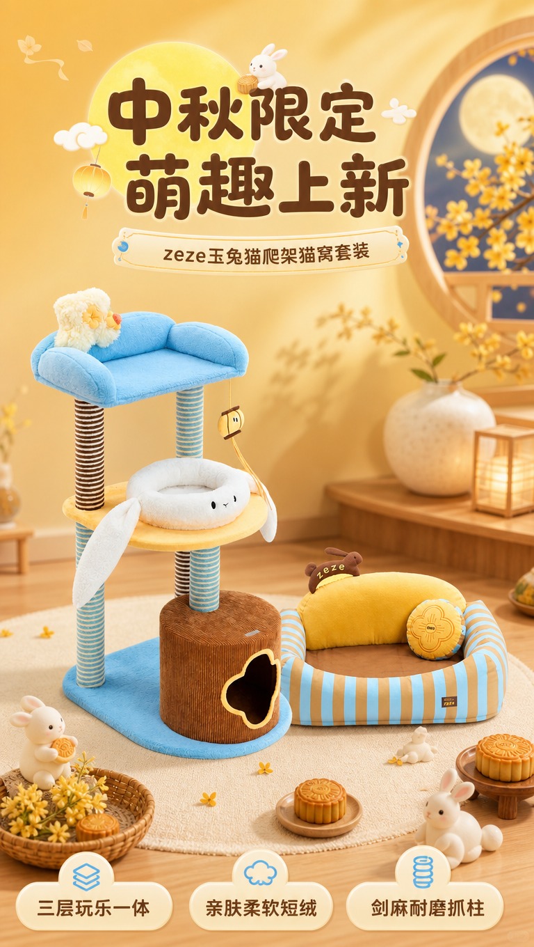 [商品] 使用【图1】zeze中秋限定猫爬架猫窝套装；保留左侧… - 图片创意预览