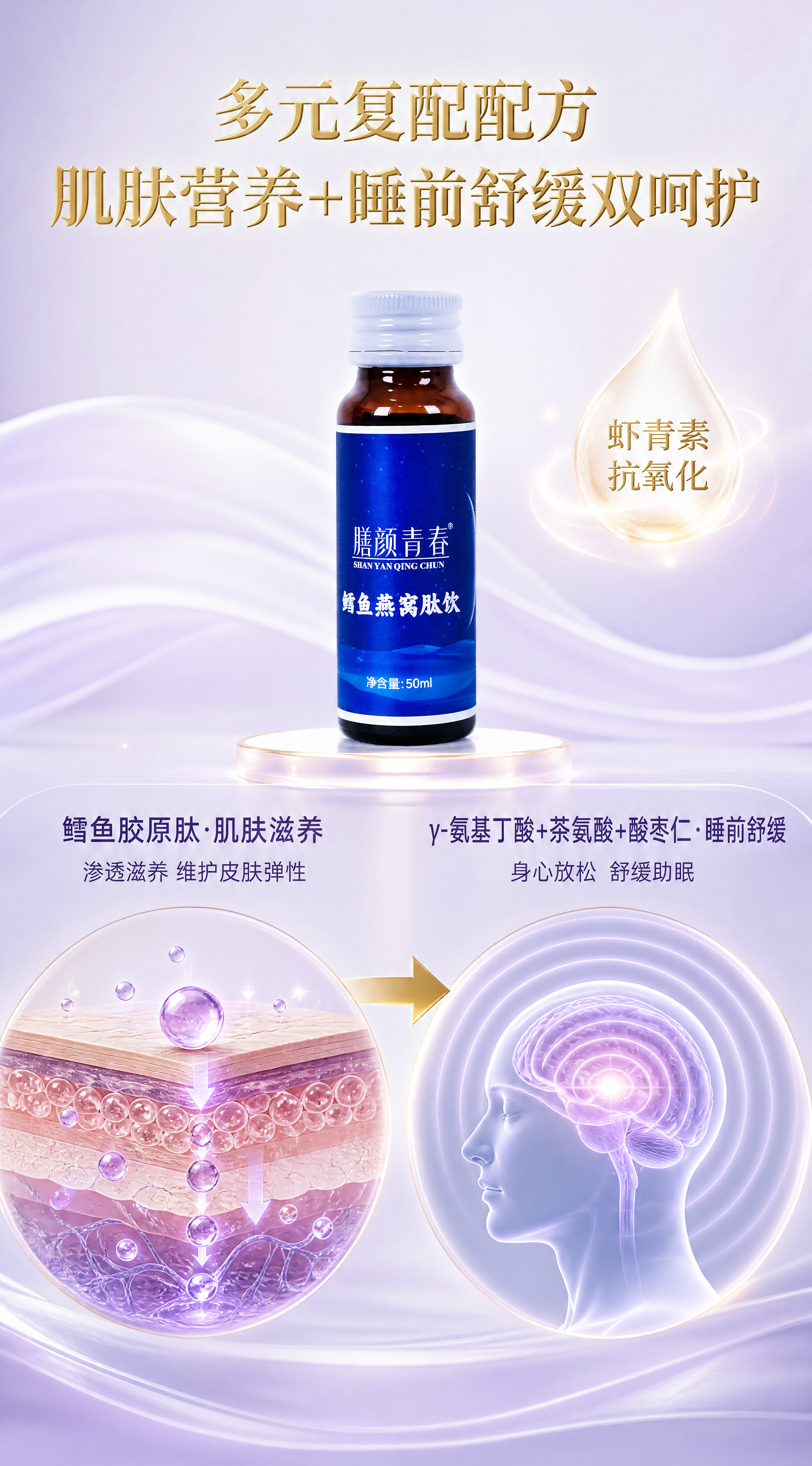 [商品] 使用【图1】50ml茶色玻璃瓶膳颜青春鳕鱼燕窝肽饮；… - 图片创意预览