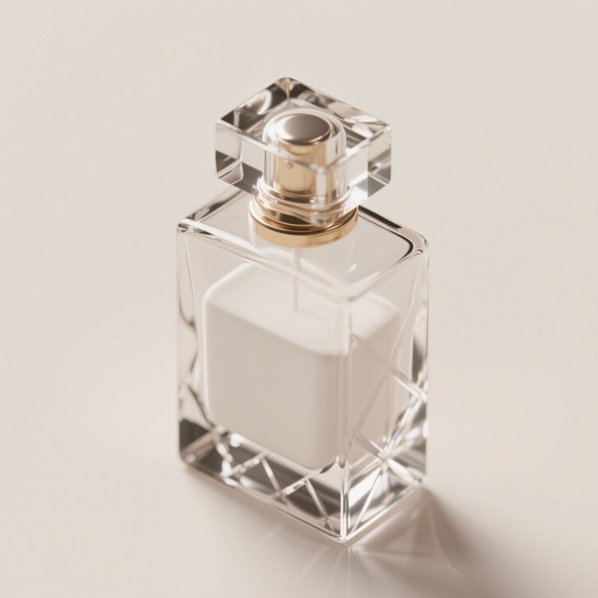 一瓶高级的香水，玻璃瓶子内装有白色液体，预览效果