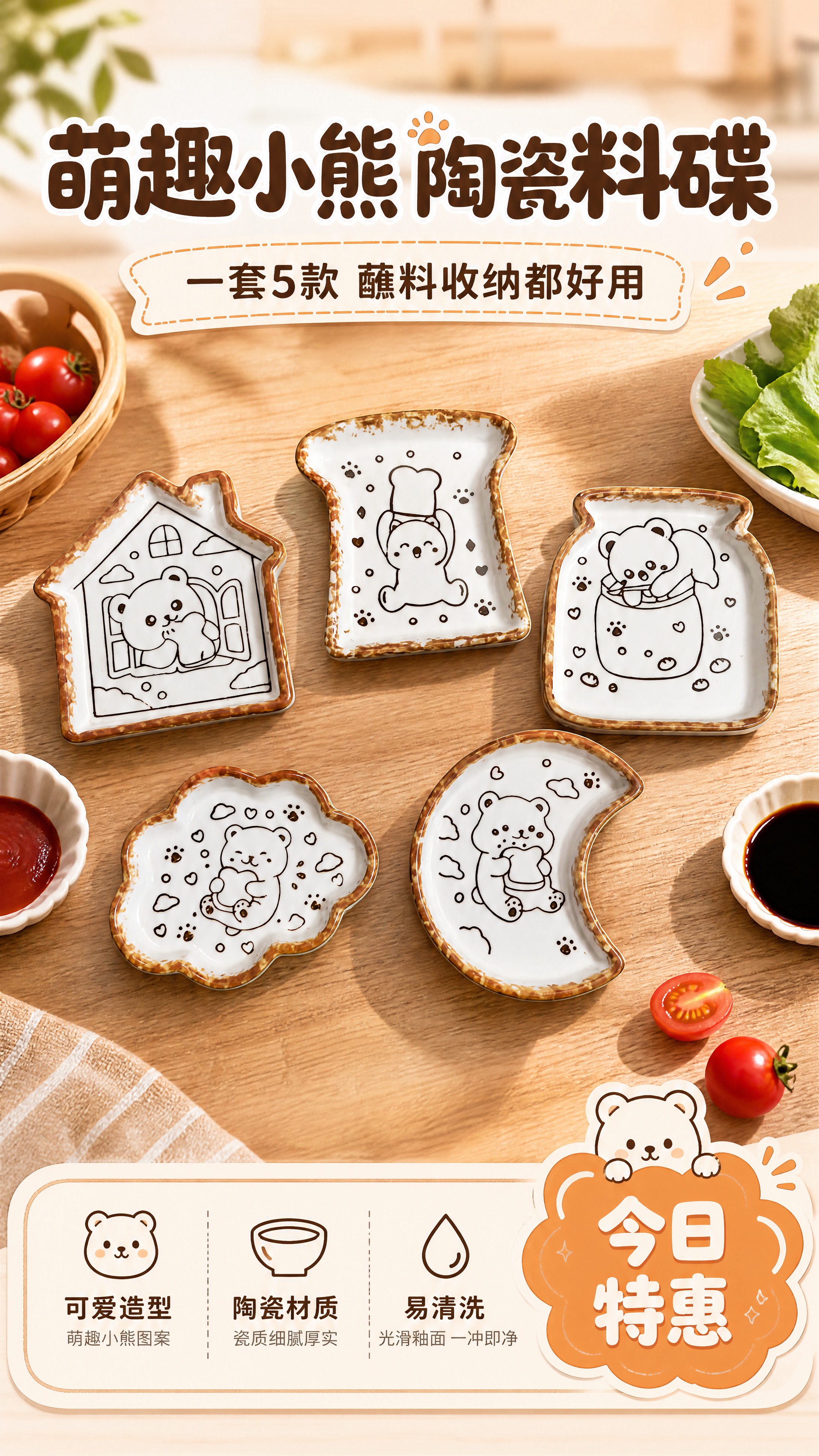 [商品] 使用【图1】5款陶瓷小熊小料碟（小房子款、吐司款、蜜… - 图片创意预览