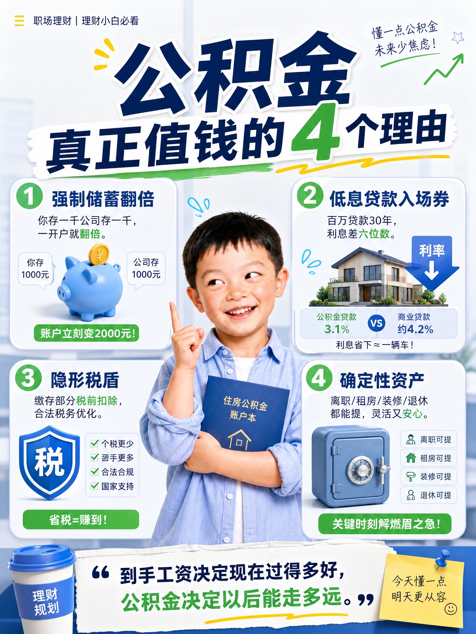 小红书内容图，职场理财主题。标题大字：'公积金真正值钱的4个理… - 图片创意预览