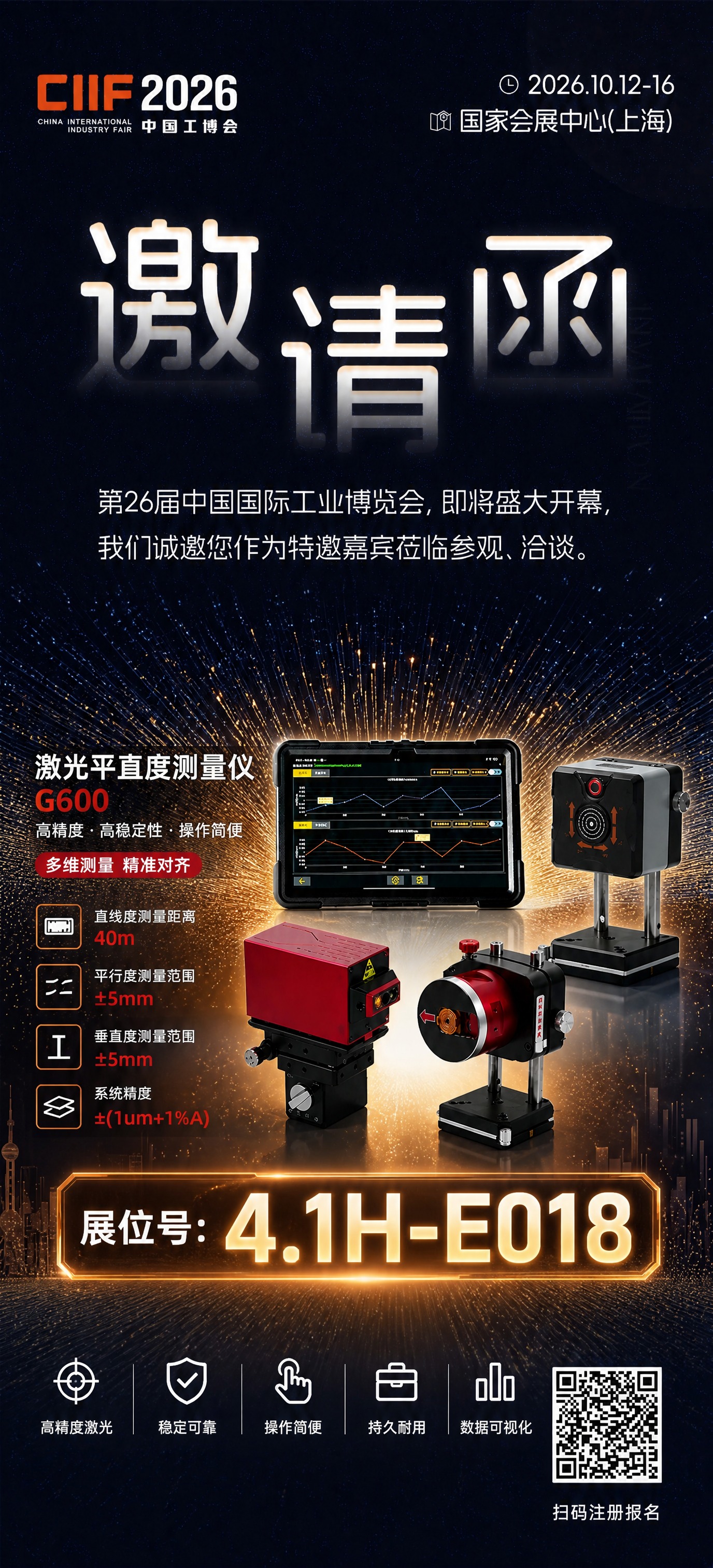 在这张CIIF 2026工博会邀请函中，将激光平直度测量仪G6… - 图片创意预览