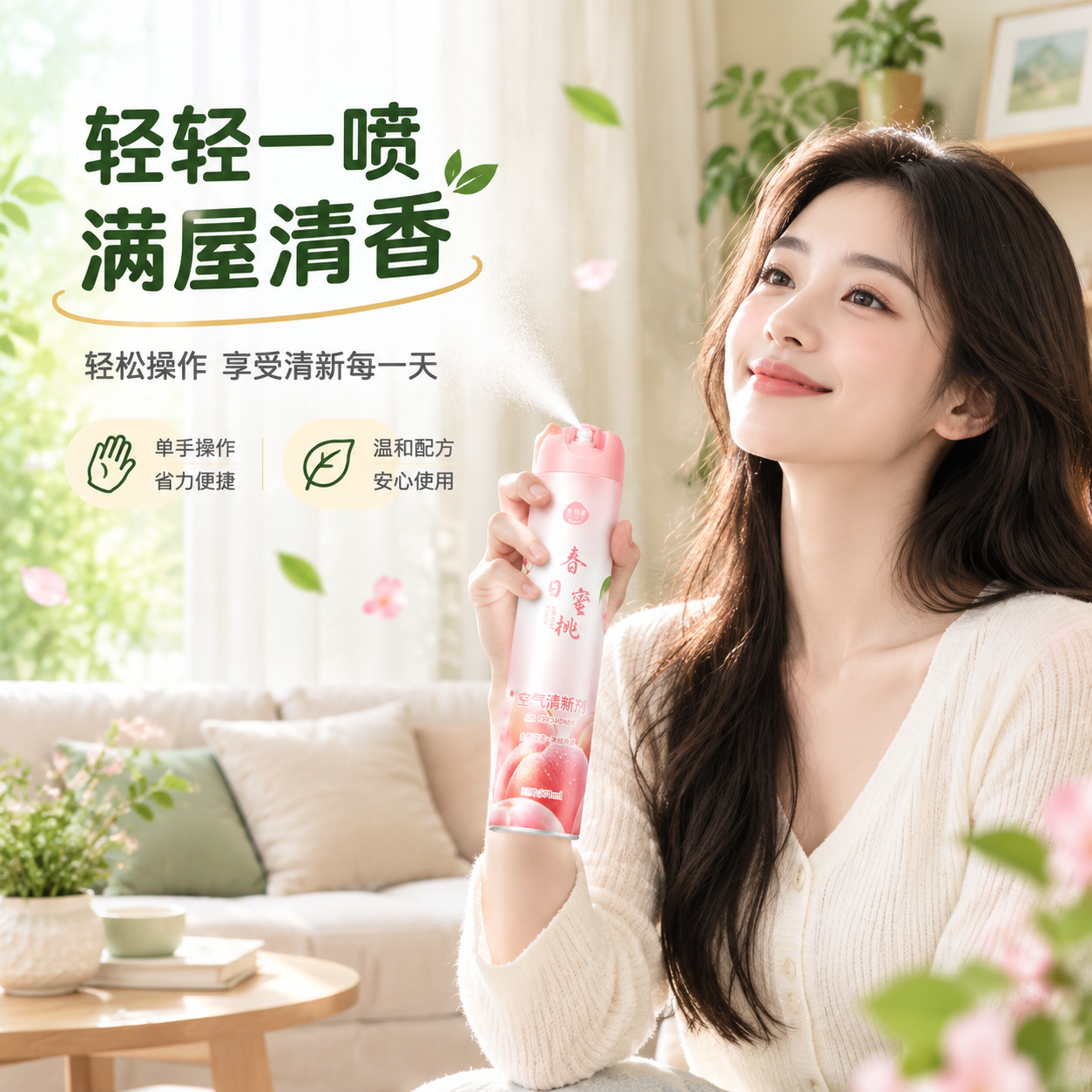 [主图-5] 人物使用·居家客厅场景，女性手持喷洒展示轻松体验… - 图片创意预览