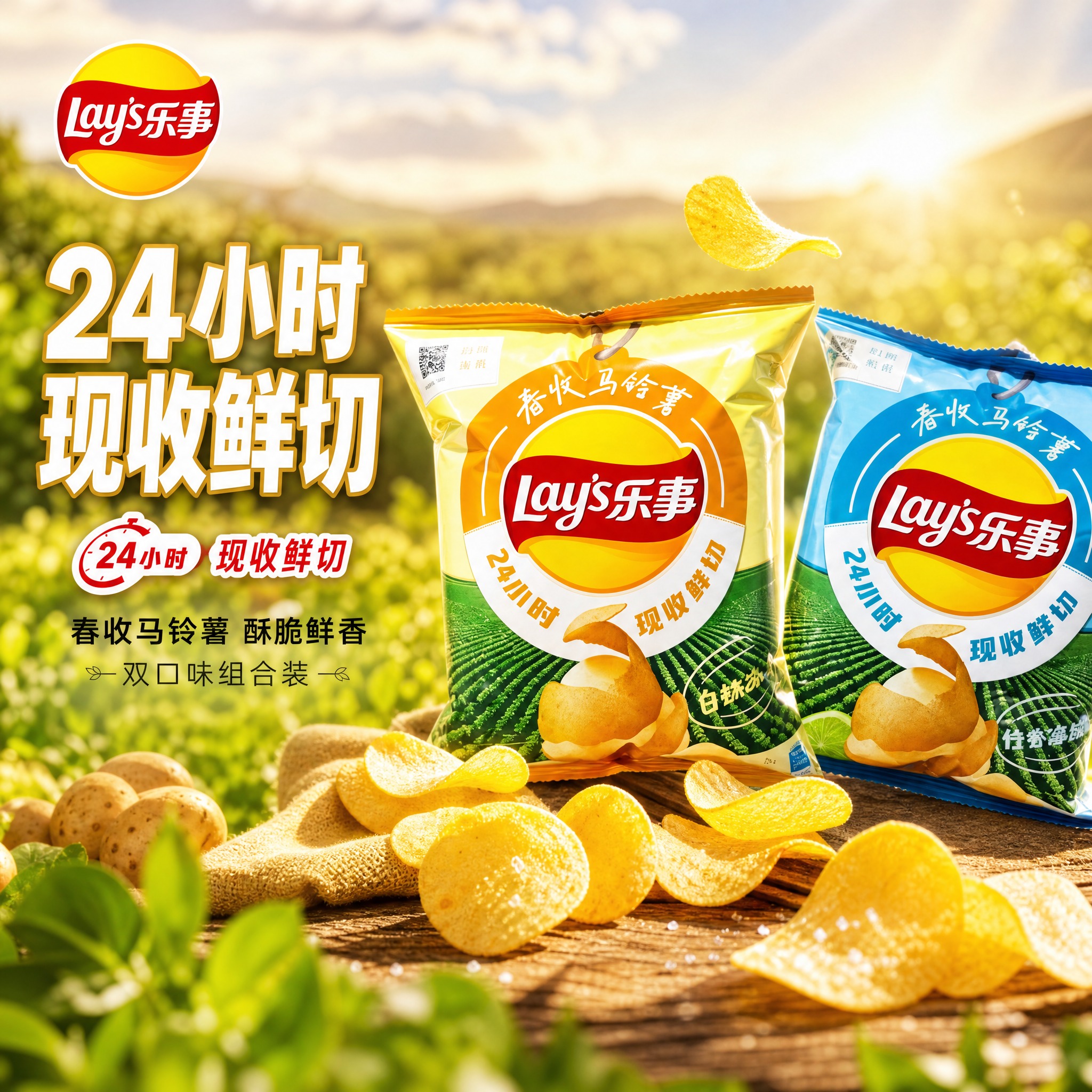 [主图-1] 乐事薯片双口味组合首图，突出食欲感与24小时现收… - 图片创意预览