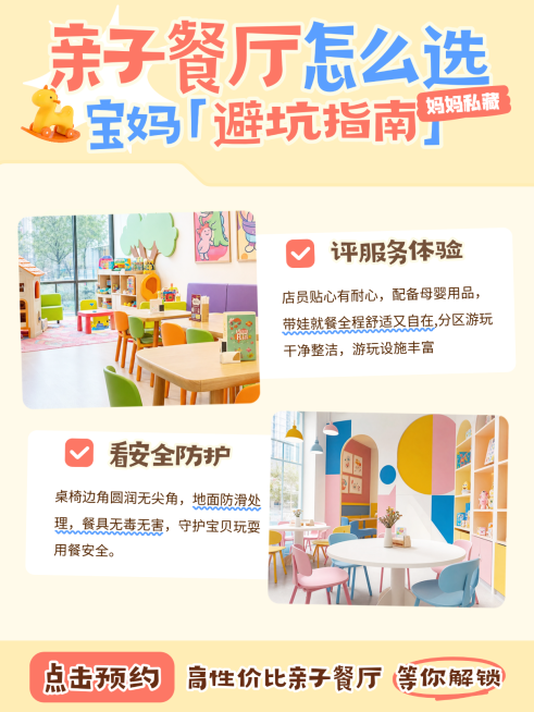 亲子儿童餐厅选择攻略几何卡通风小红书封面预览效果