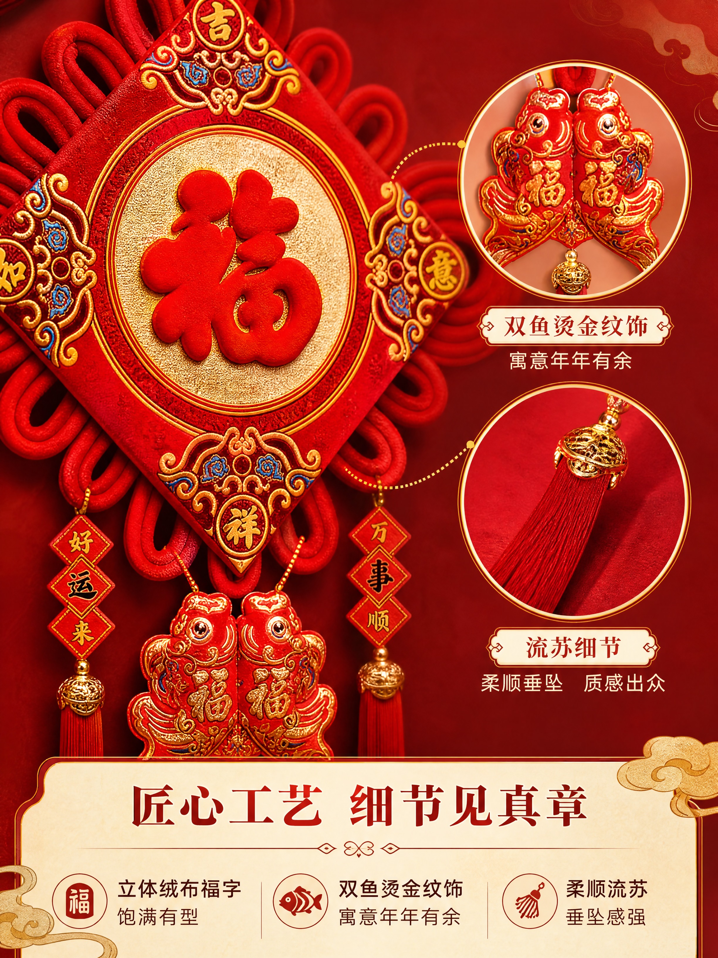 [商品] 使用【图1】福字中国结挂件；保留红色菱形主体、金色圆… - 图片创意预览