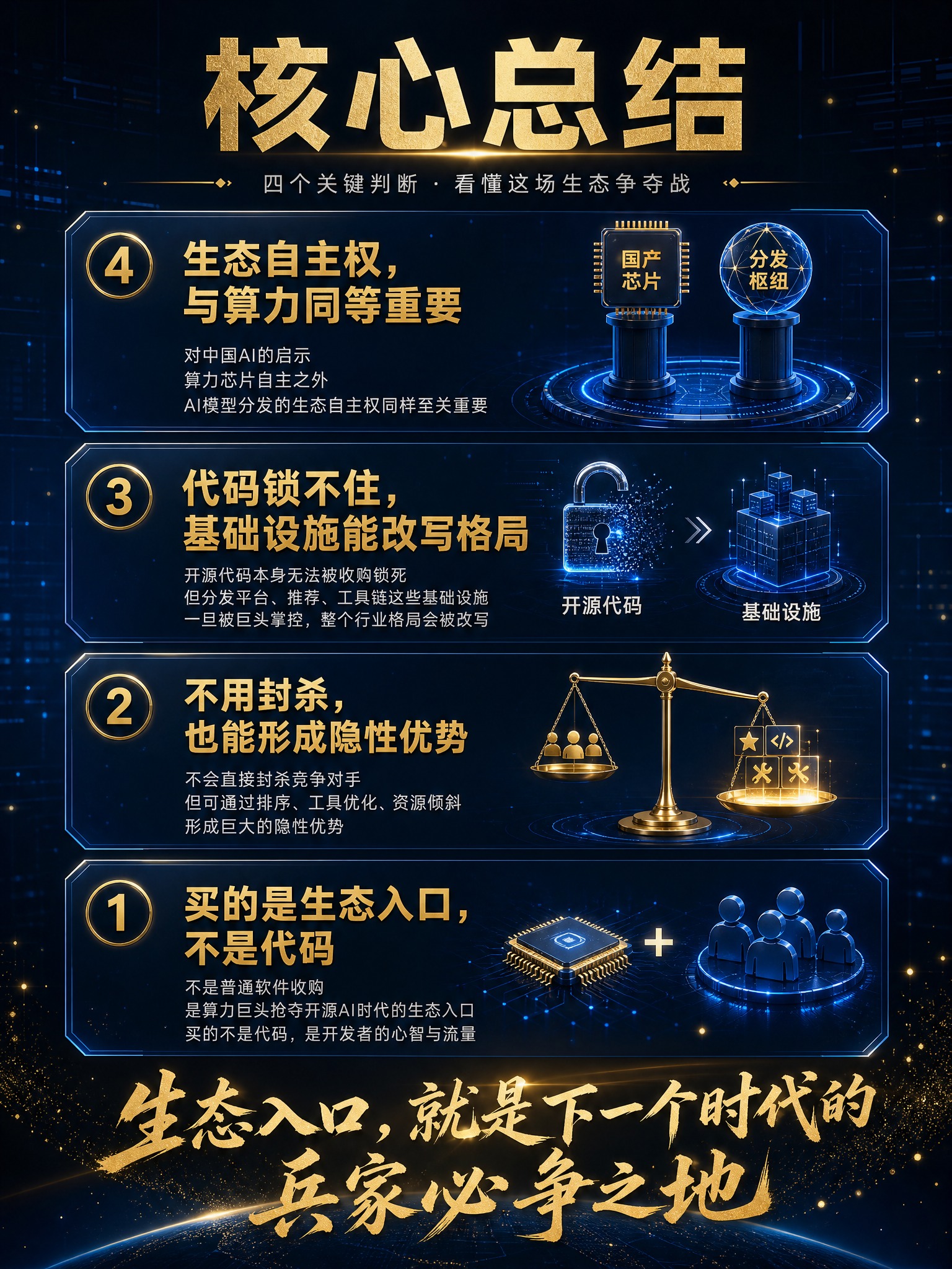 高级暗蓝赛博科技质感的并购核心总结海报，竖版3:4比例，2K超… - 图片创意预览
