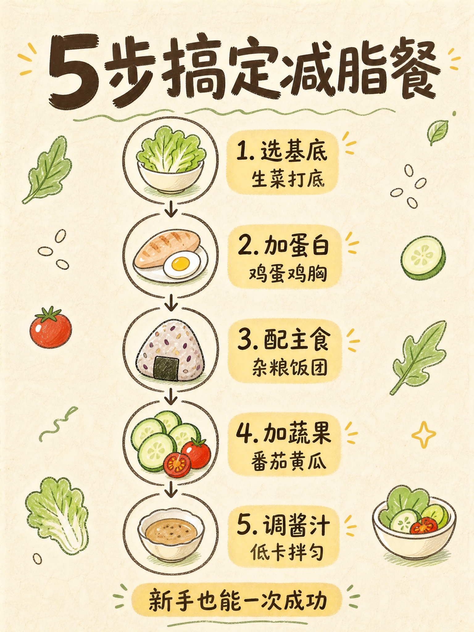 [主图-2] 减脂餐卖点图，突出“简单上手快”核心卖点，展示5… - 图片创意预览