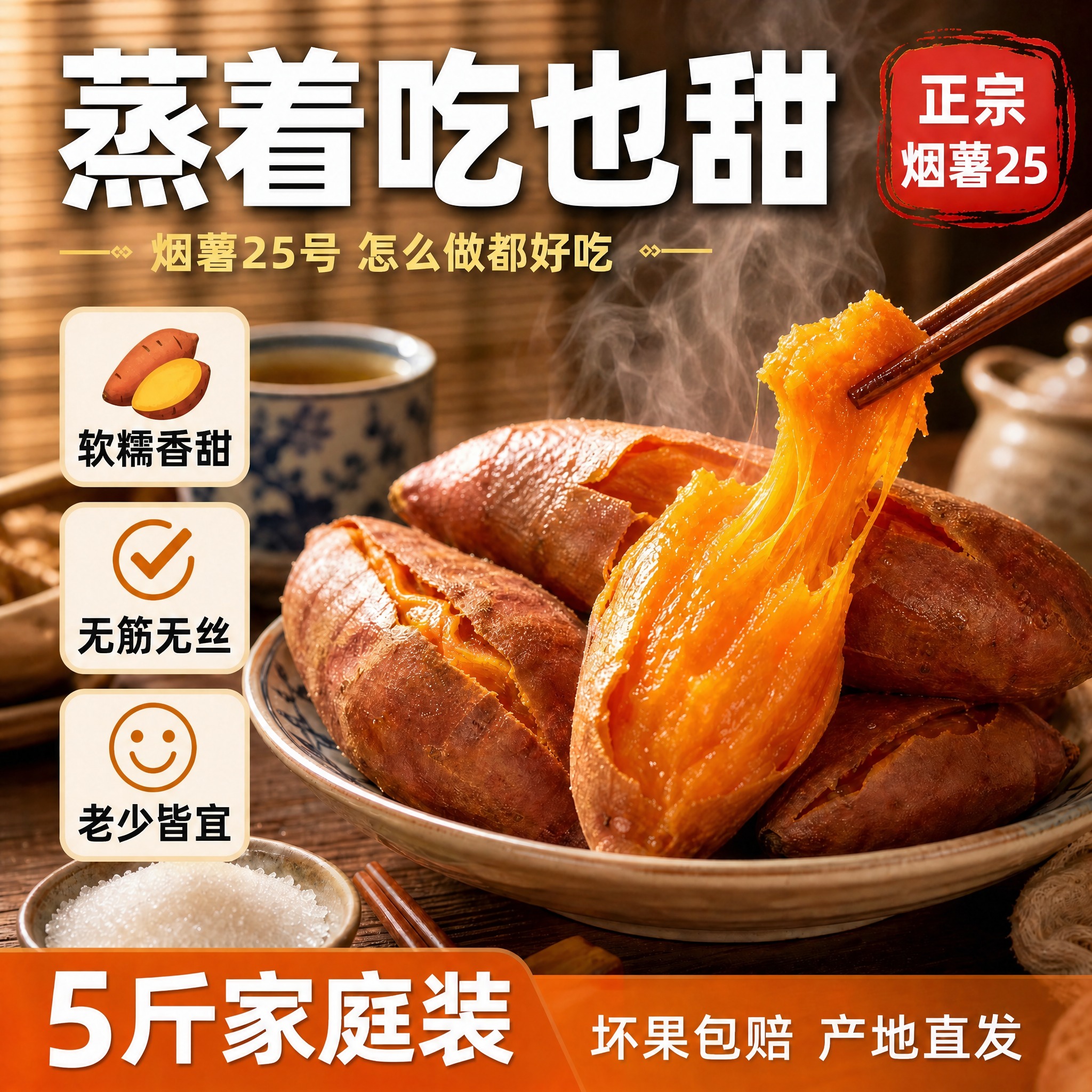 修改这张电商主图：右上角红色印章已经是"正宗烟薯25"，无需修… - 图片创意预览