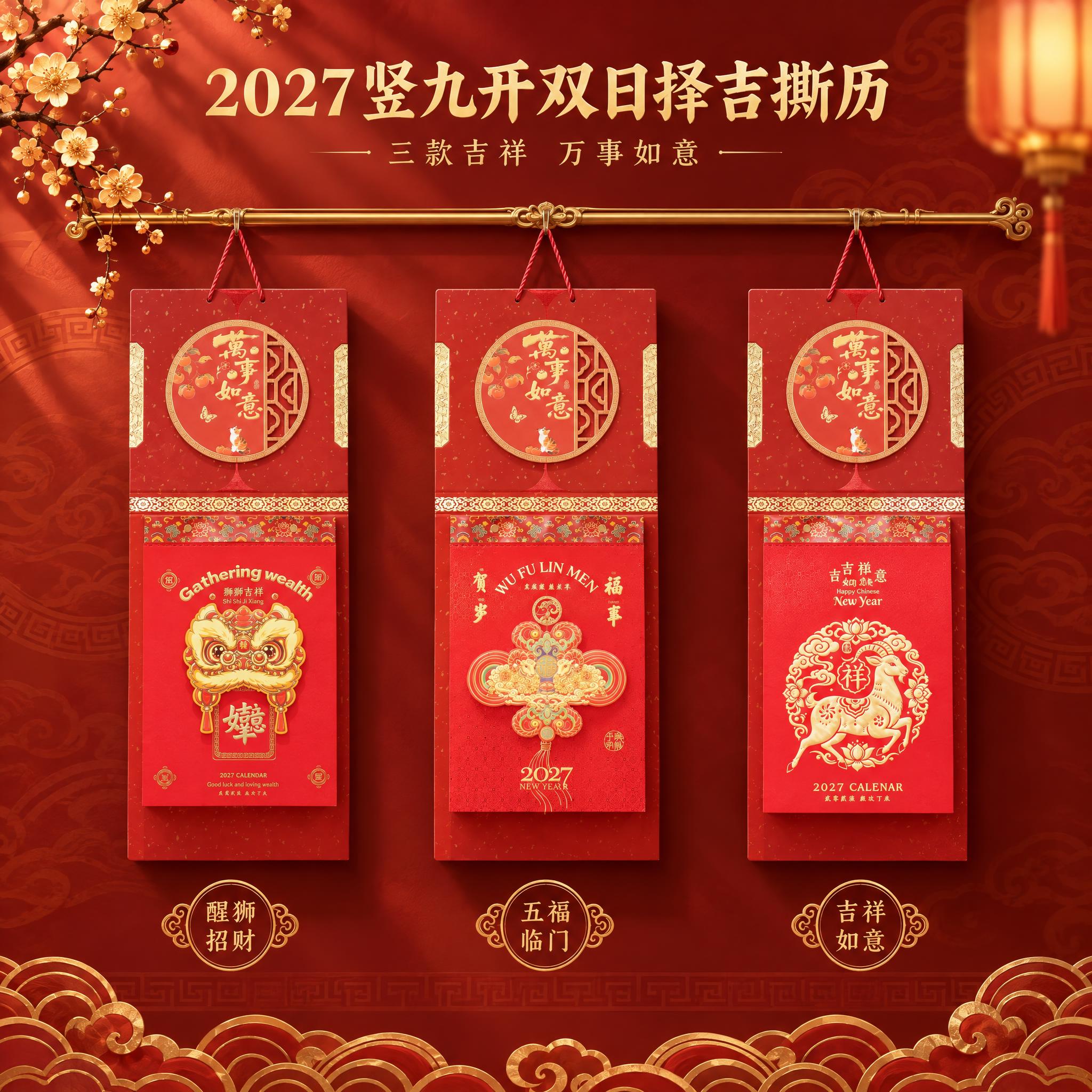仅替换背景，三款撕历挂历的外观、图案、文字、颜色、结构、挂绳、… - 图片创意预览