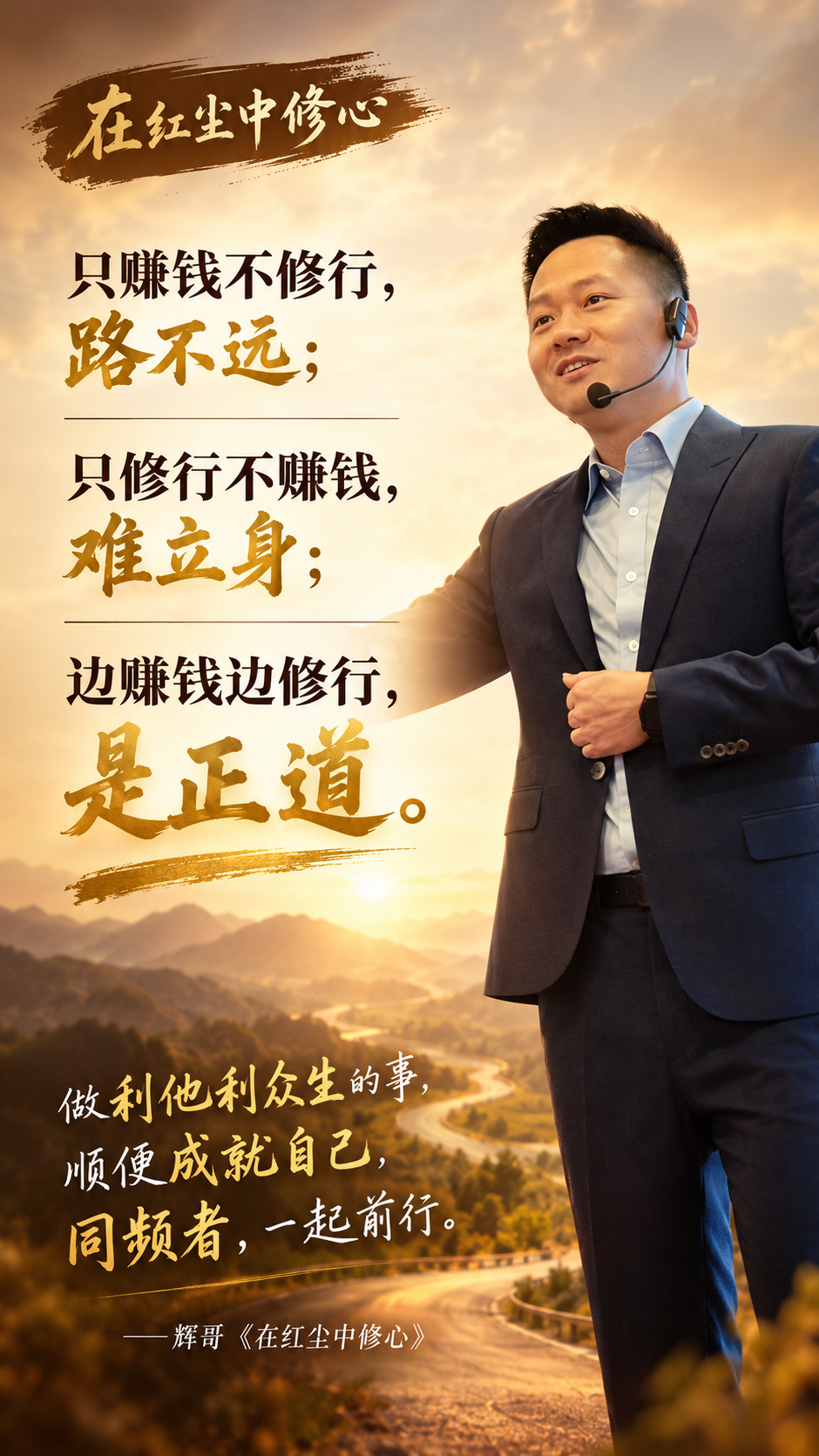 个人IP金句海报，竖版9:16，明亮温暖的暖棕金色调，有力量感… - 图片创意预览
