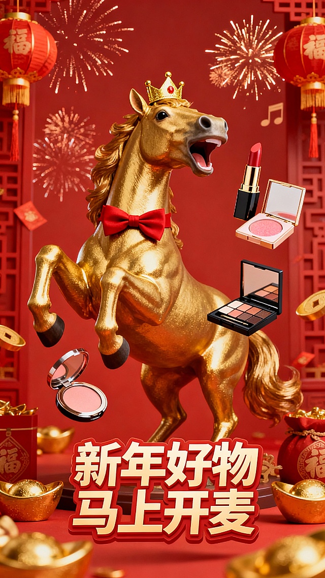 金马奔腾迎新岁，金马来财纳福祥。