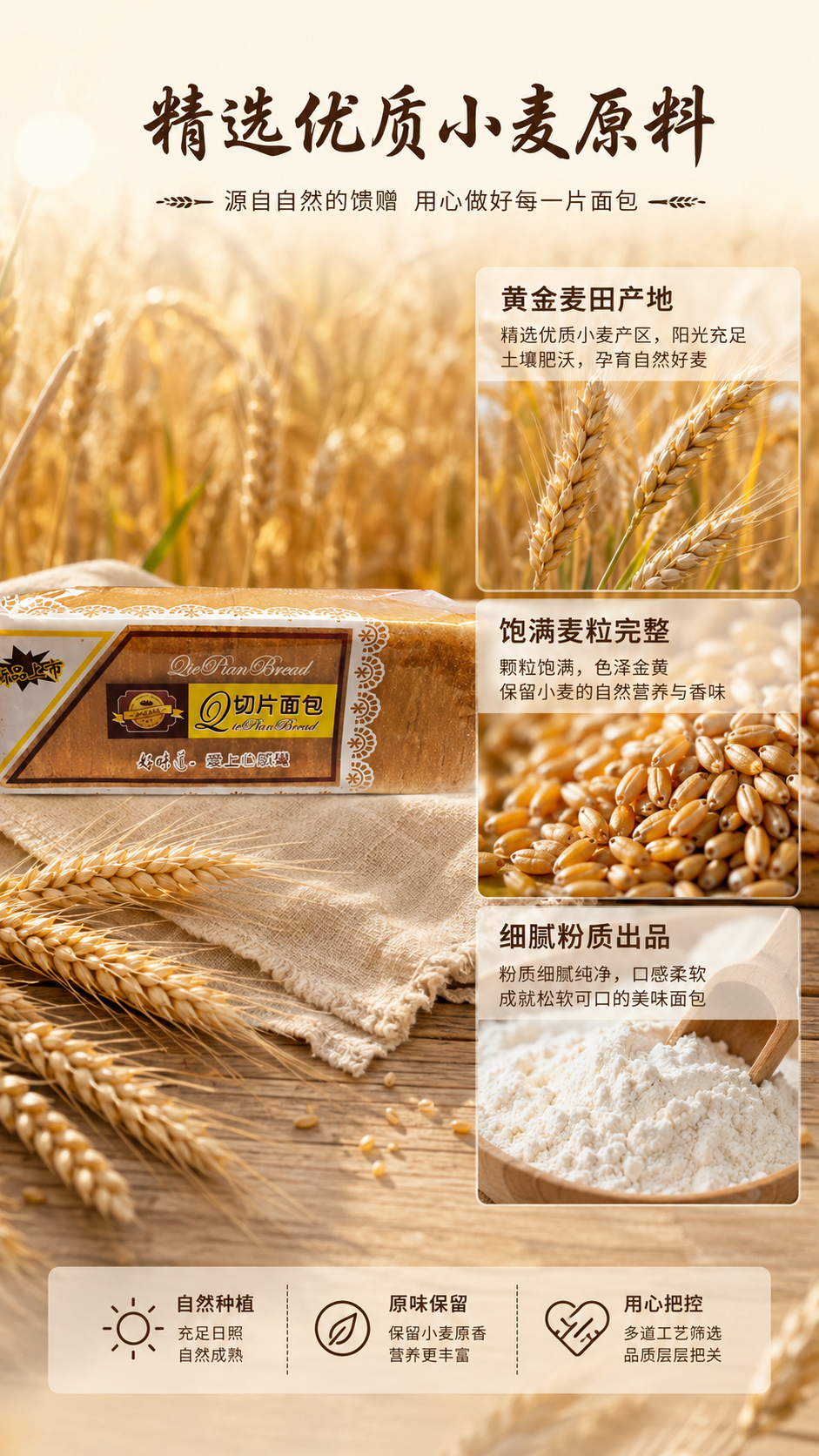 [第2屏] 原料展示-优质小麦产地介绍。 [氛围/风格] 自然… - 图片创意预览