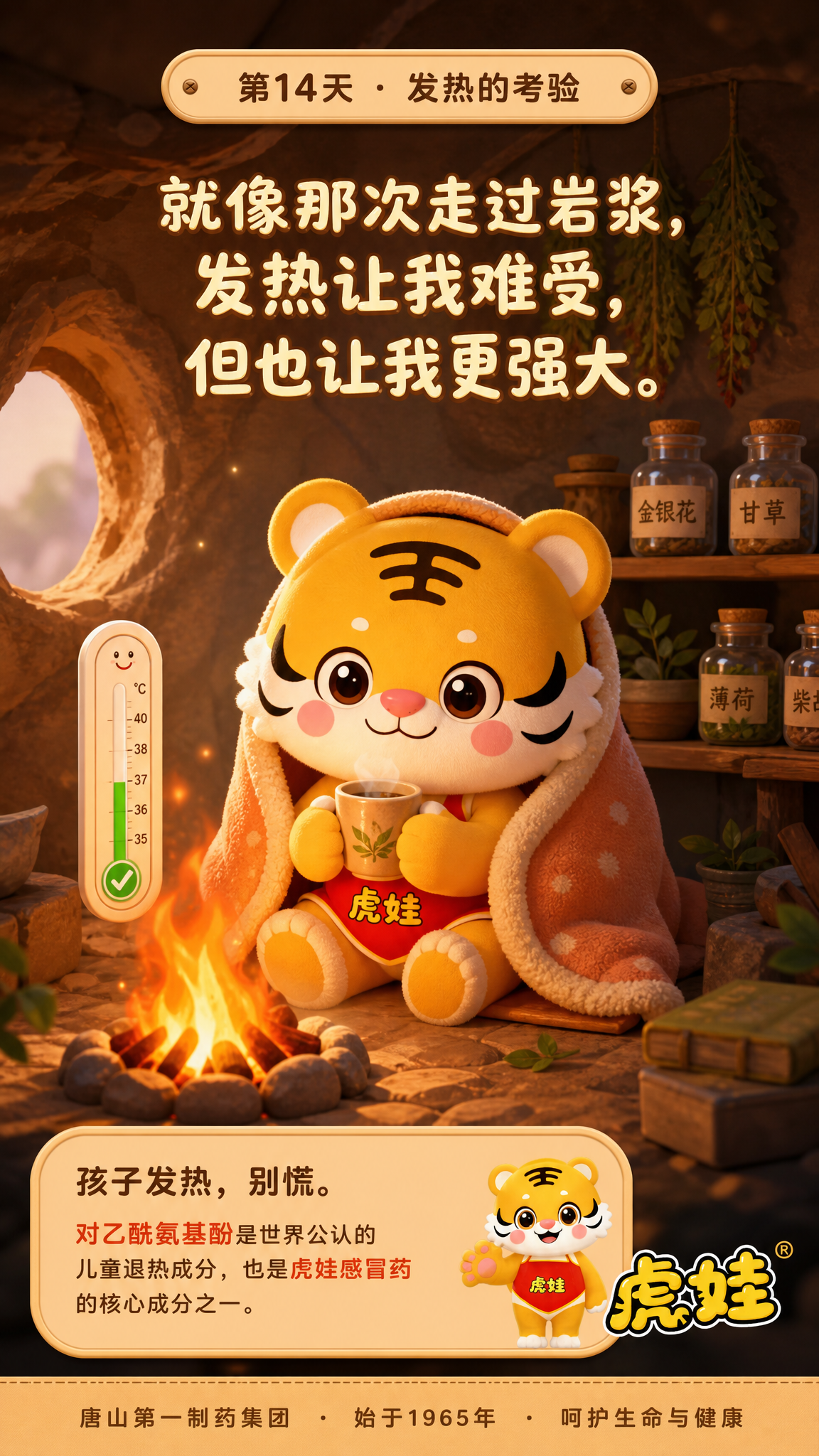 朋友圈每日一签海报，9:16竖版。以参考图中的虎娃IP形象（橙… - 图片创意预览