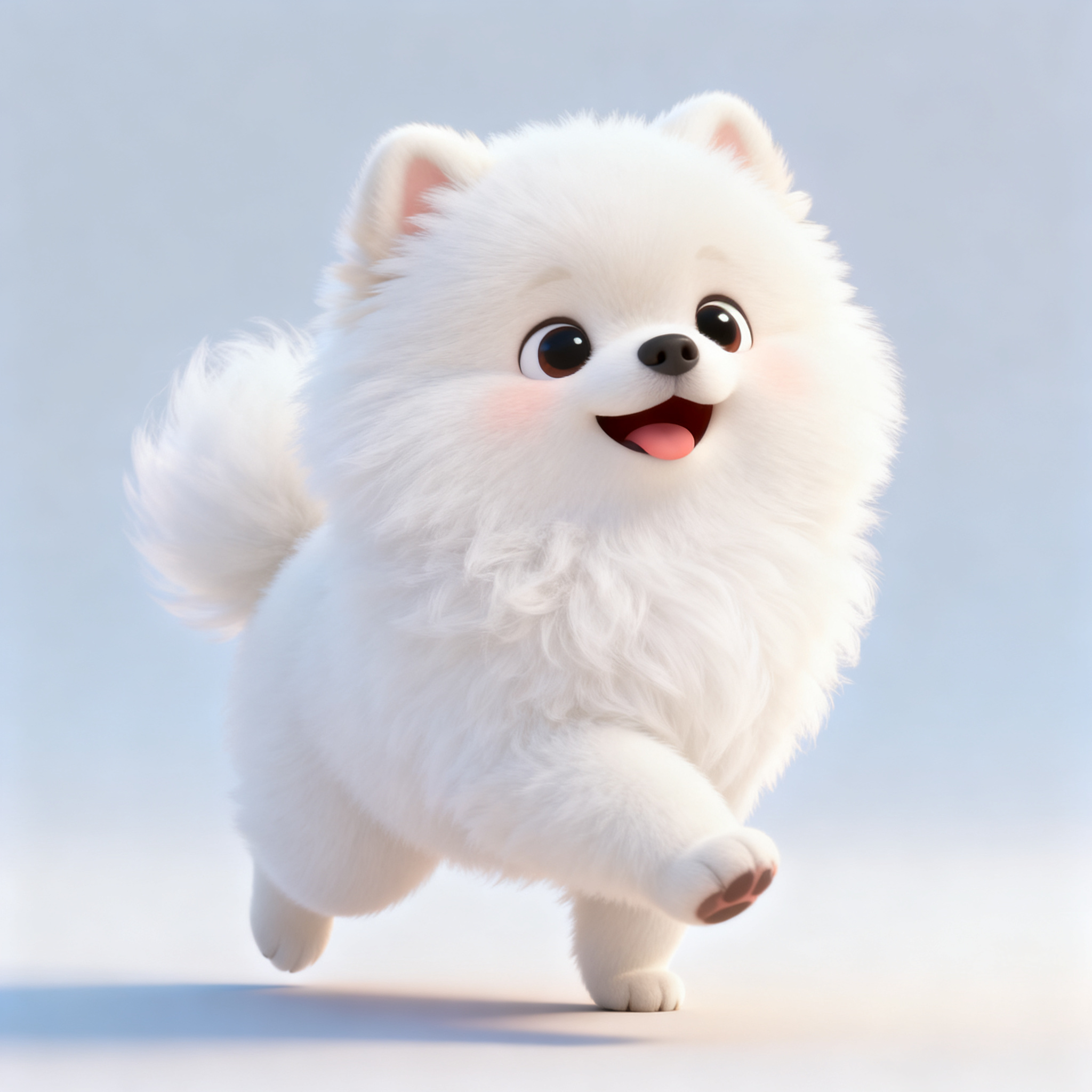 白色博美犬，3D卡通形象，可爱活泼风格，蓬松毛发圆润造型 - 图片创意预览