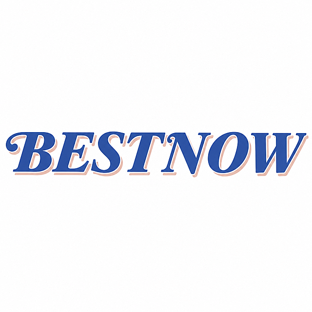 去除水印，参考原图字体风格，文字修改为 "BESTNOW"，蓝色带浅粉色阴影的复古字体，白色背景