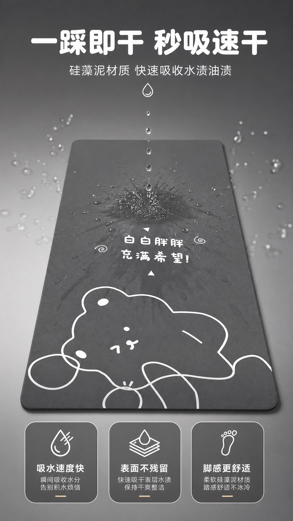 [商品] 使用【图1】卡通小熊厨房地垫长条款；保留深灰色底、白… - 图片创意预览