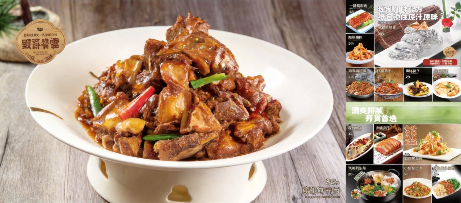 将这张拼接的菜单图片拆分，提取第十五个菜品“豉汁排骨”，保留它原来的菜品和背景不变，单独生成一张清晰的菜品照片预览效果