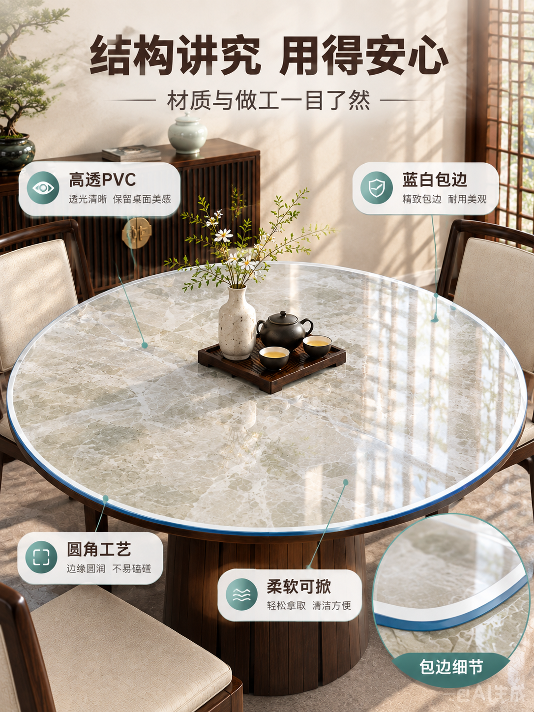 [商品] 使用【图1】产品图=透明PVC软玻璃桌垫（蓝白双层包… - 图片创意预览