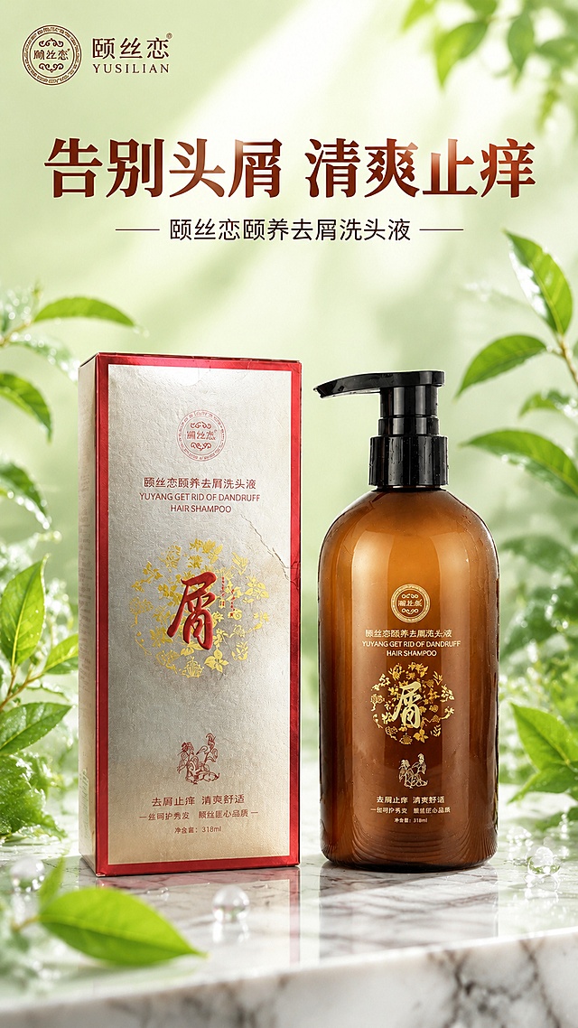 「图片1」，生成一套详情页，商品名称为颐丝恋颐养去屑洗头液，适配抖音/快手平台，单图比例为9:16，需求屏数为8张。