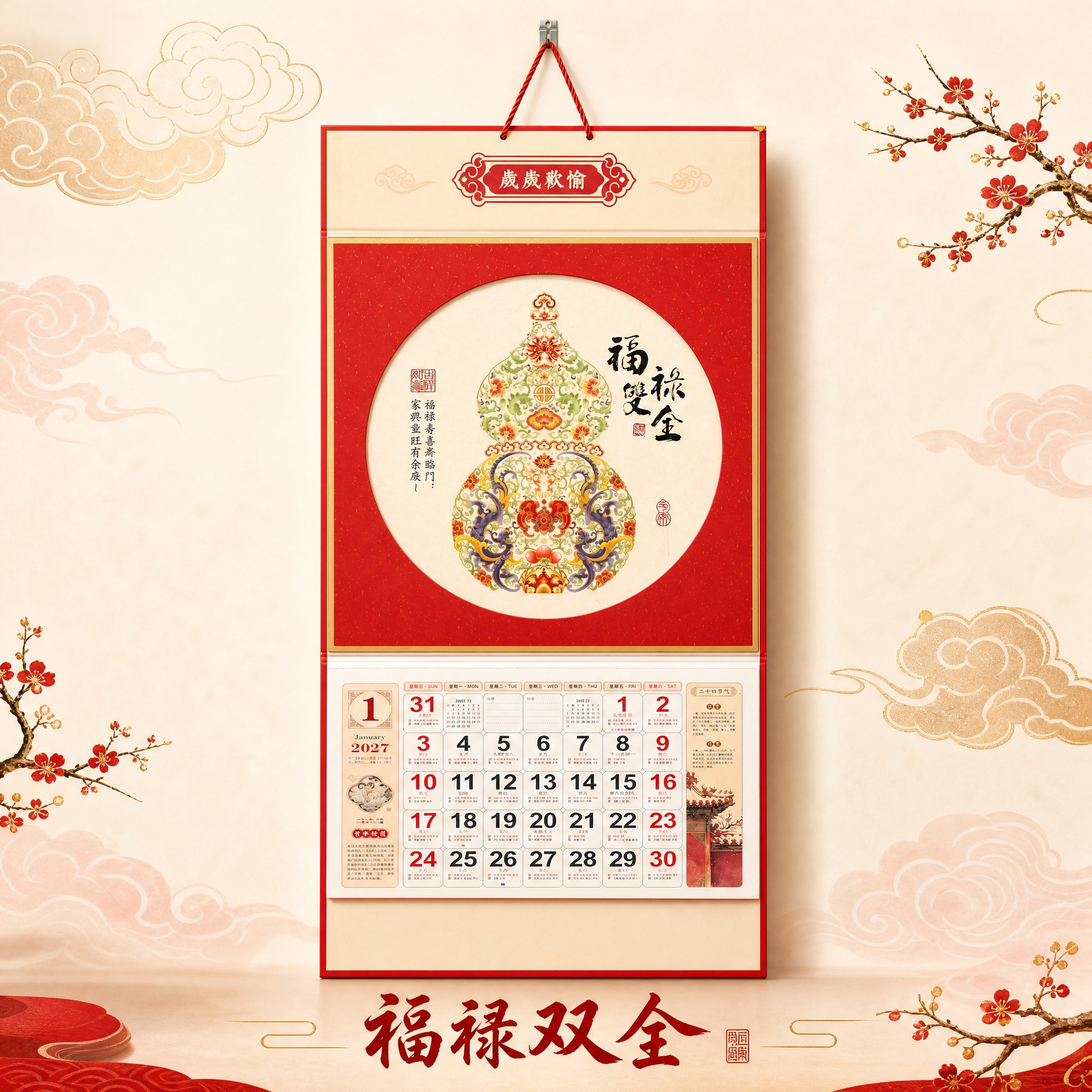 福禄双全款2027岁岁欢愉吉祥挂历 SKU单品图。 [统一基调… - 图片创意预览