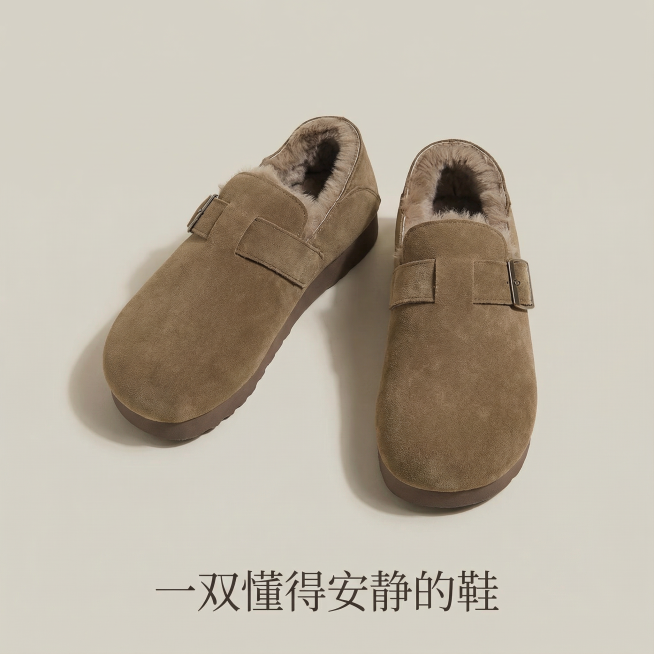构图： 纯色安静背景（如浅米灰、砂岩色、本白色）。鞋子呈自然放松状态摆放，一只微侧，一只正面，占据画面约60%。光影柔和，突出鞋型轮廓。

文案： 仅一行字，置于图片上方或下方空白处。

文案内容：预览效果