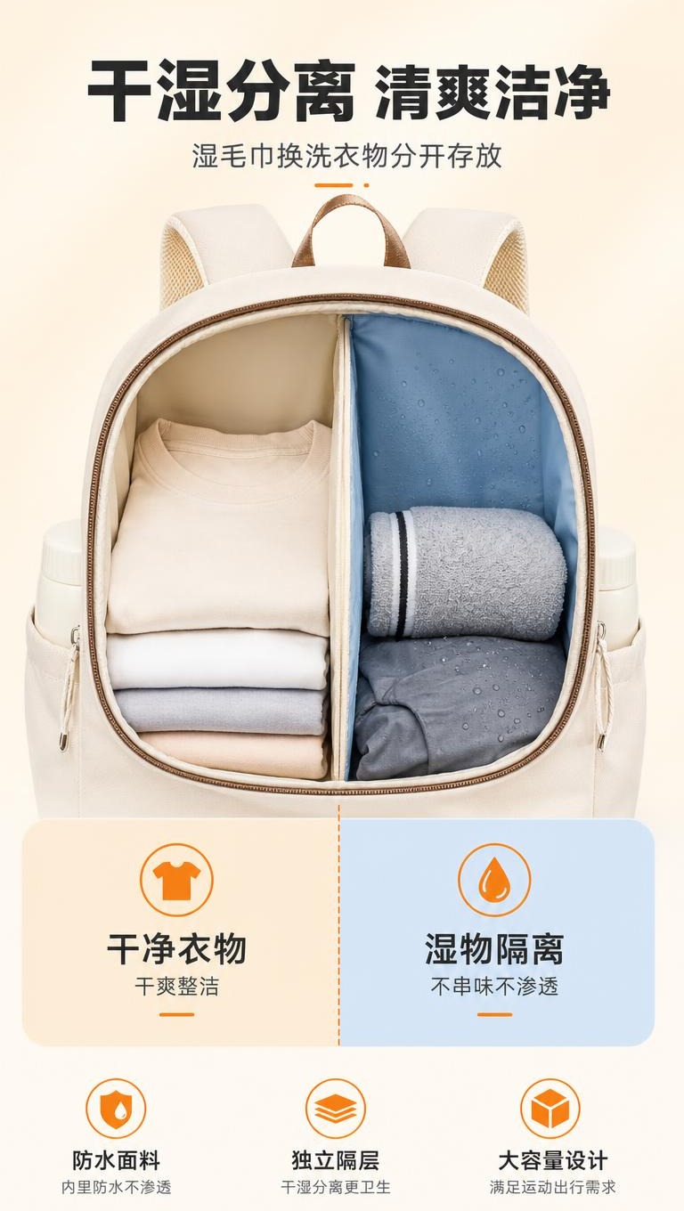 [商品] 使用【图1】米白色羽毛球双肩包；保留整体结构、颜色、… - 图片创意预览