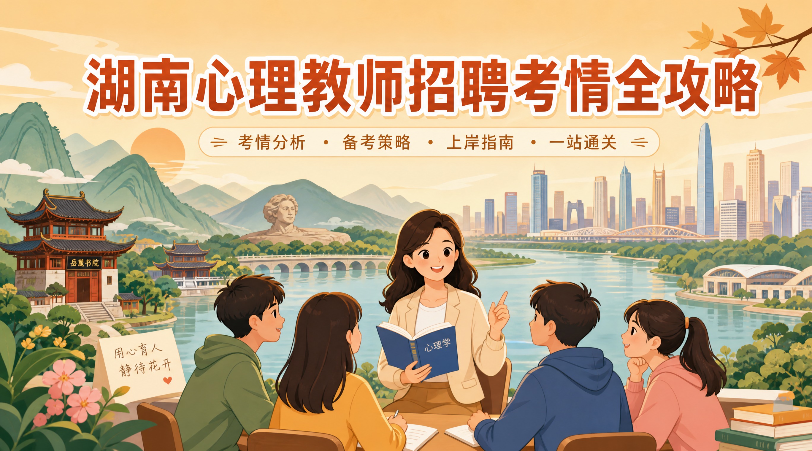 公众号封面图，背景为湖南城市风光插画风格，包含山峦、江水、古典… - 图片创意预览
