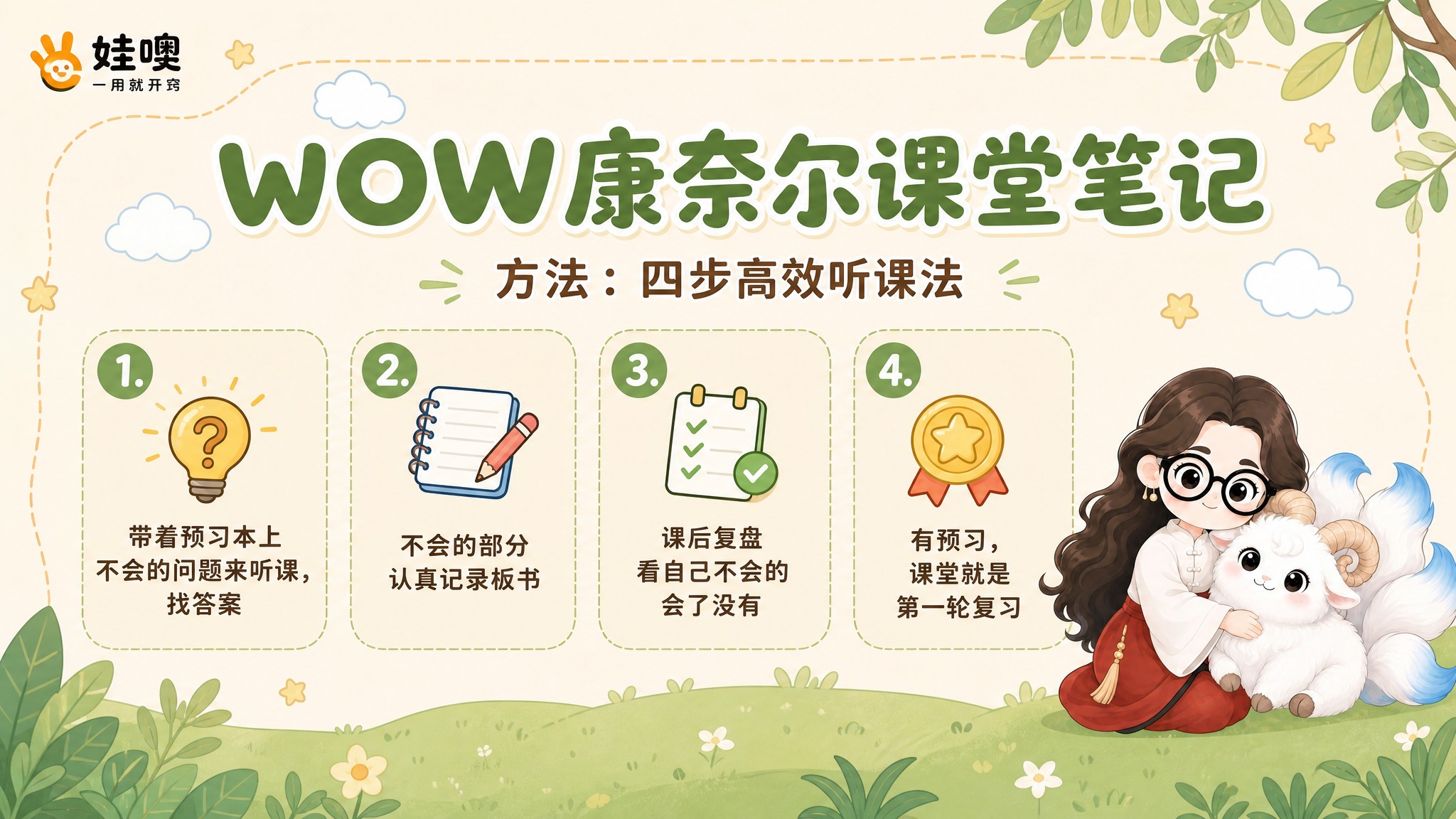 A4横版儿童教育PPT页面，清新杏色和绿色可爱风格，与之前生成… - 图片创意预览
