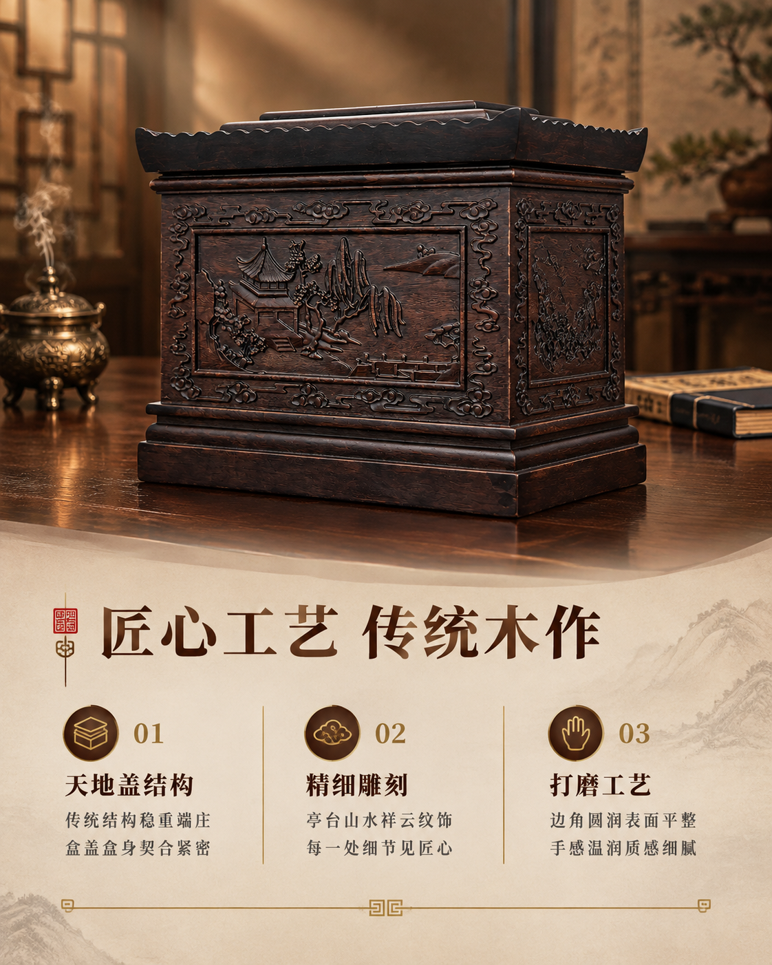 [主图-3] 工艺结构品质：天地盖结构+精细工艺+侧面雕刻，竖… - 图片创意预览