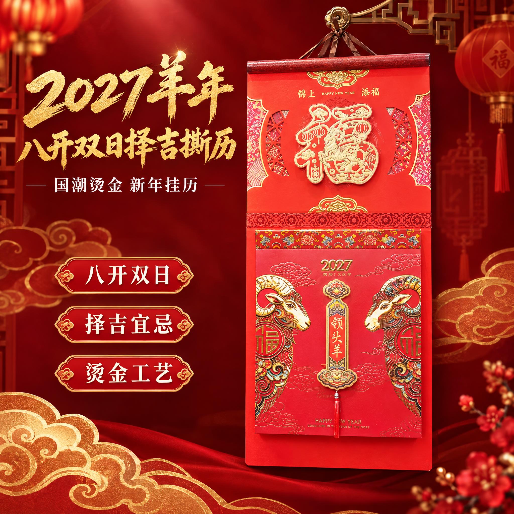 [主图-1] 首图点击率，展示2027羊年八开双日择吉撕历的整… - 图片创意预览