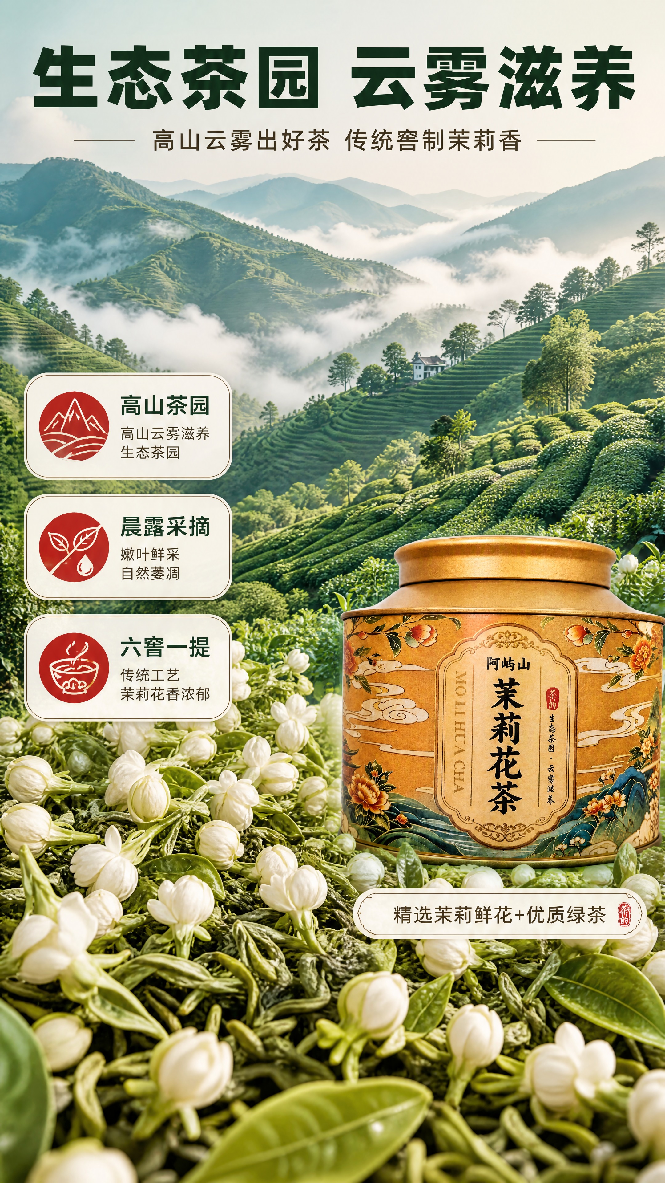 [商品] 使用【图1】阿屿山茉莉花茶金色铁罐小尺寸辅助展示；保… - 图片创意预览