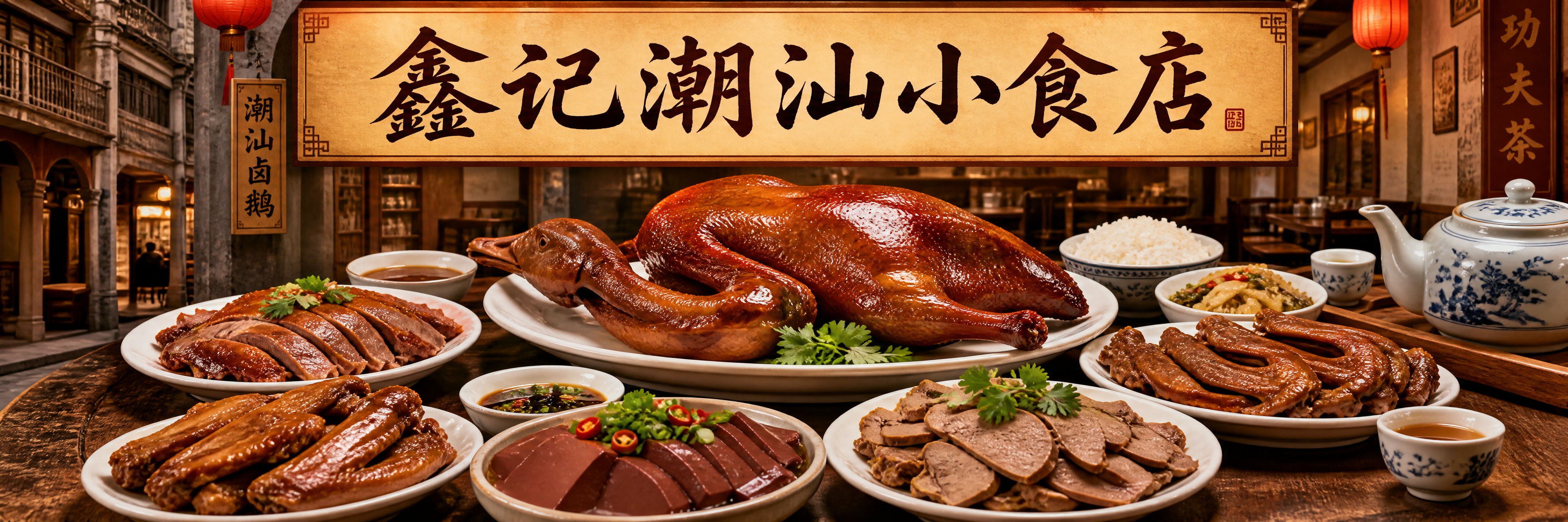 潮汕小食店海报设计，横版，写真风格，鹅肉系列主题。画面主体是一… - 图片创意预览