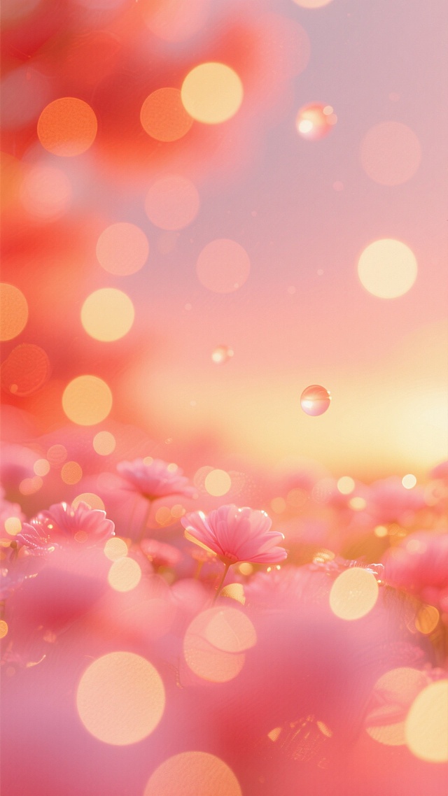 梦幻般的散景特写，无数半透明的橙红色圆形光晕如同融化的落日余晖在空中缓缓流动，温暖的粉橙色与淡黄色光晕相互渗透融合，形成柔和渐变的色彩海洋，光影朦胧而富有层次感，仿佛置身于温暖的梦境之中，色调以明亮的橙红色为主导，交织着温暖的粉色和淡黄色渐变，整体呈现出高度模糊的光斑效果，色彩过渡自然平滑，没有明显的轮廓和细节，只有纯粹的色彩流动和光影变化，营造出温馨、梦幻且充满活力的氛围，给人一种温暖舒适、轻松愉悦的视觉感受。