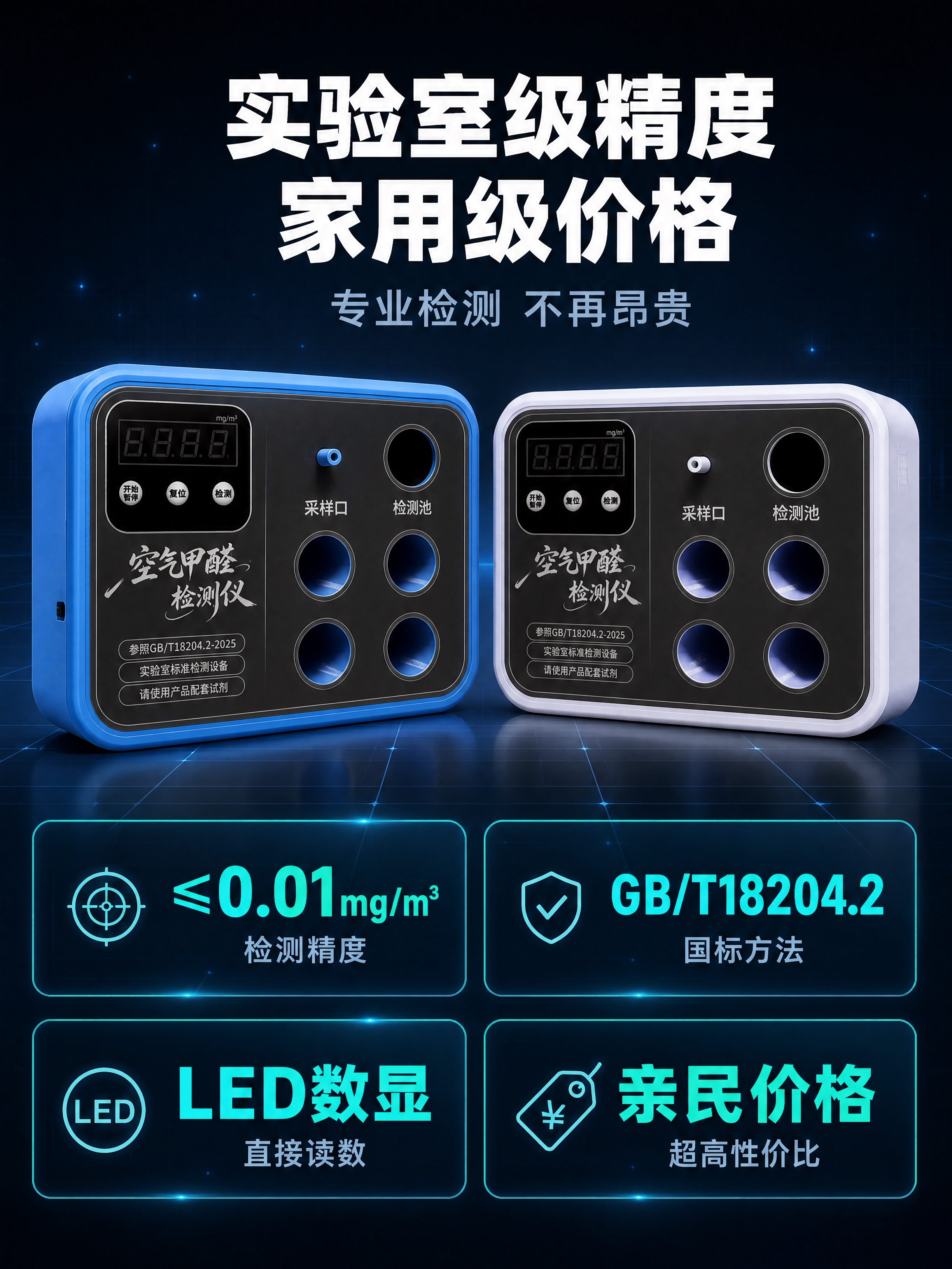 [商品] 使用【图1】蓝色款与白色款空气甲醛检测仪双机同框；保… - 图片创意预览