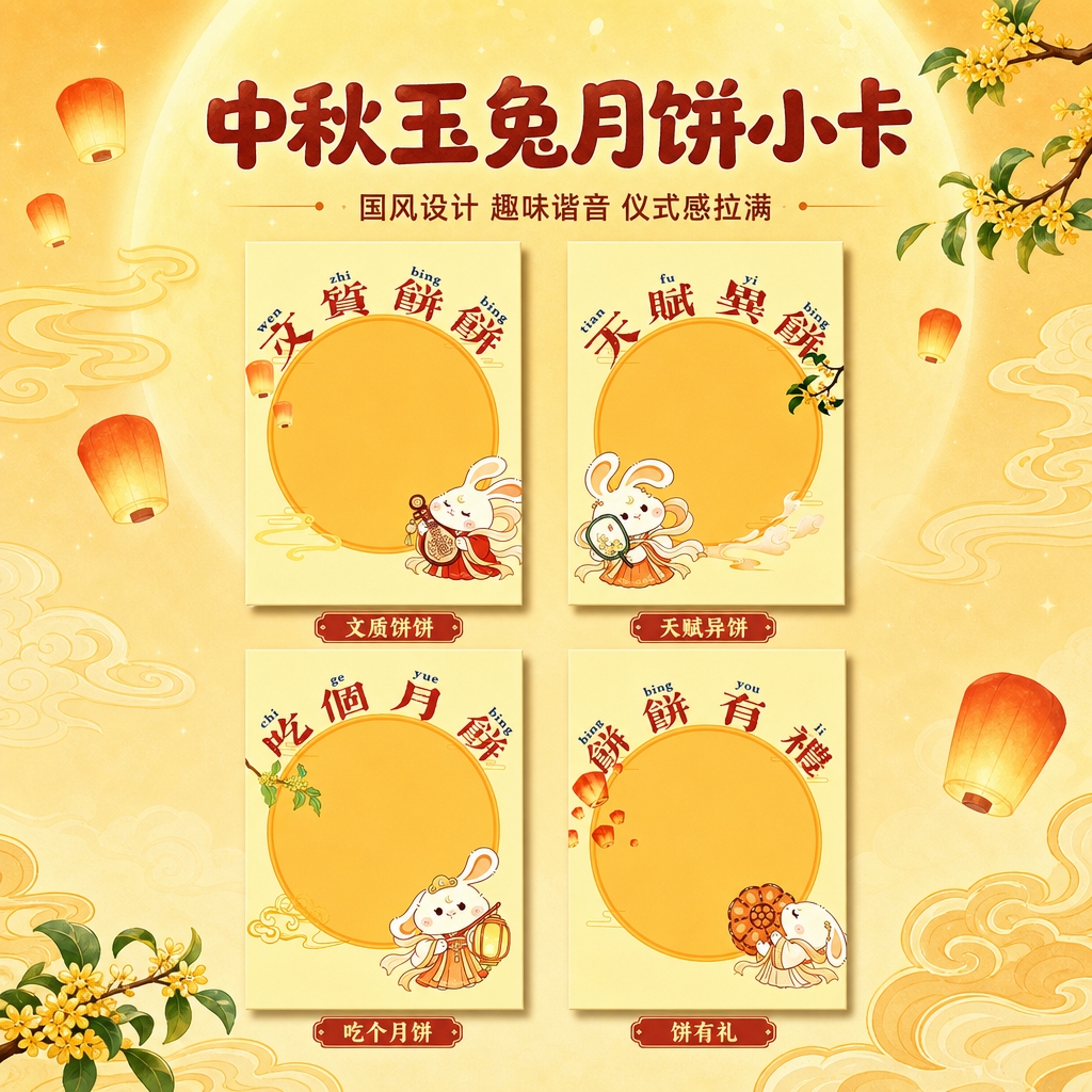 [商品] 使用【图1】和【图2】的A5中秋月饼小卡，共4款（文… - 图片创意预览
