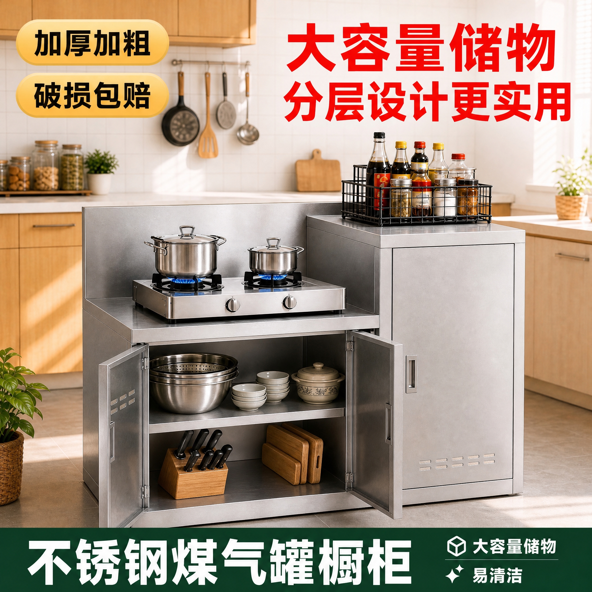 [主图-2] 不锈钢煤气罐橱柜 主图 大容量储物卖点 家用厨房… - 图片创意预览