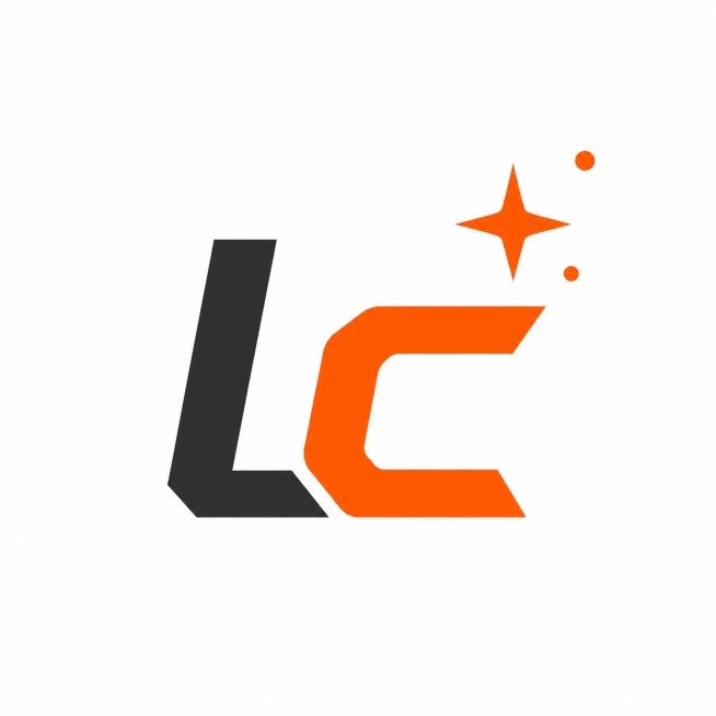 生成单独的LC字母logo图标，保留原设计风格：几何极简风，L为深空灰（#2C2C2C），C为活力橙（#FF6B00），右上角搭配橙色星形和星点装饰，纯白色背景，整体为正方形适合小程序使用，设计简洁现预览效果