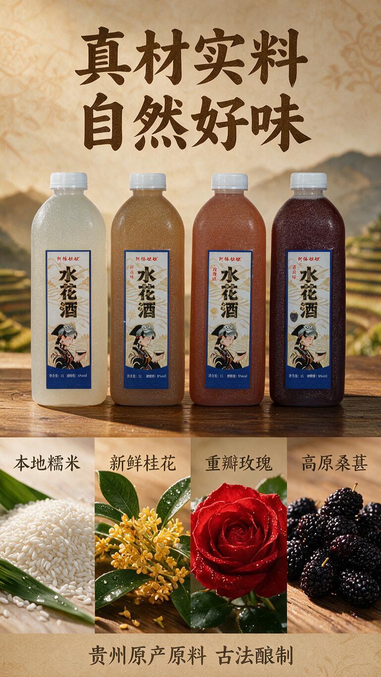 [商品] 使用产品图阿依妞妞水花酒四口味组合，透明磨砂塑料瓶白… - 图片创意预览
