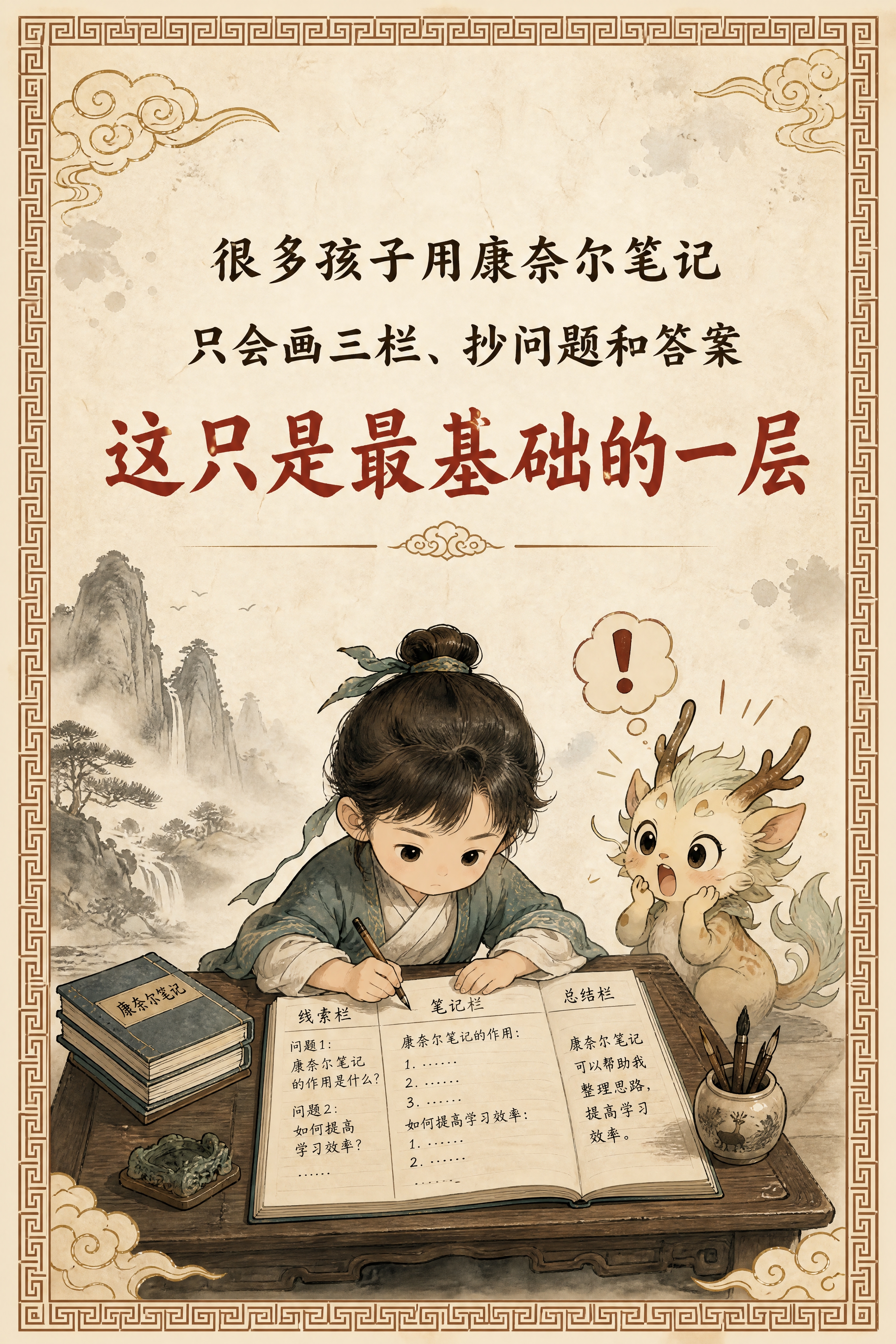小红书笔记内页，痛点插画，国风山海经风格，米黄色宣纸纹理背景、… - 图片创意预览