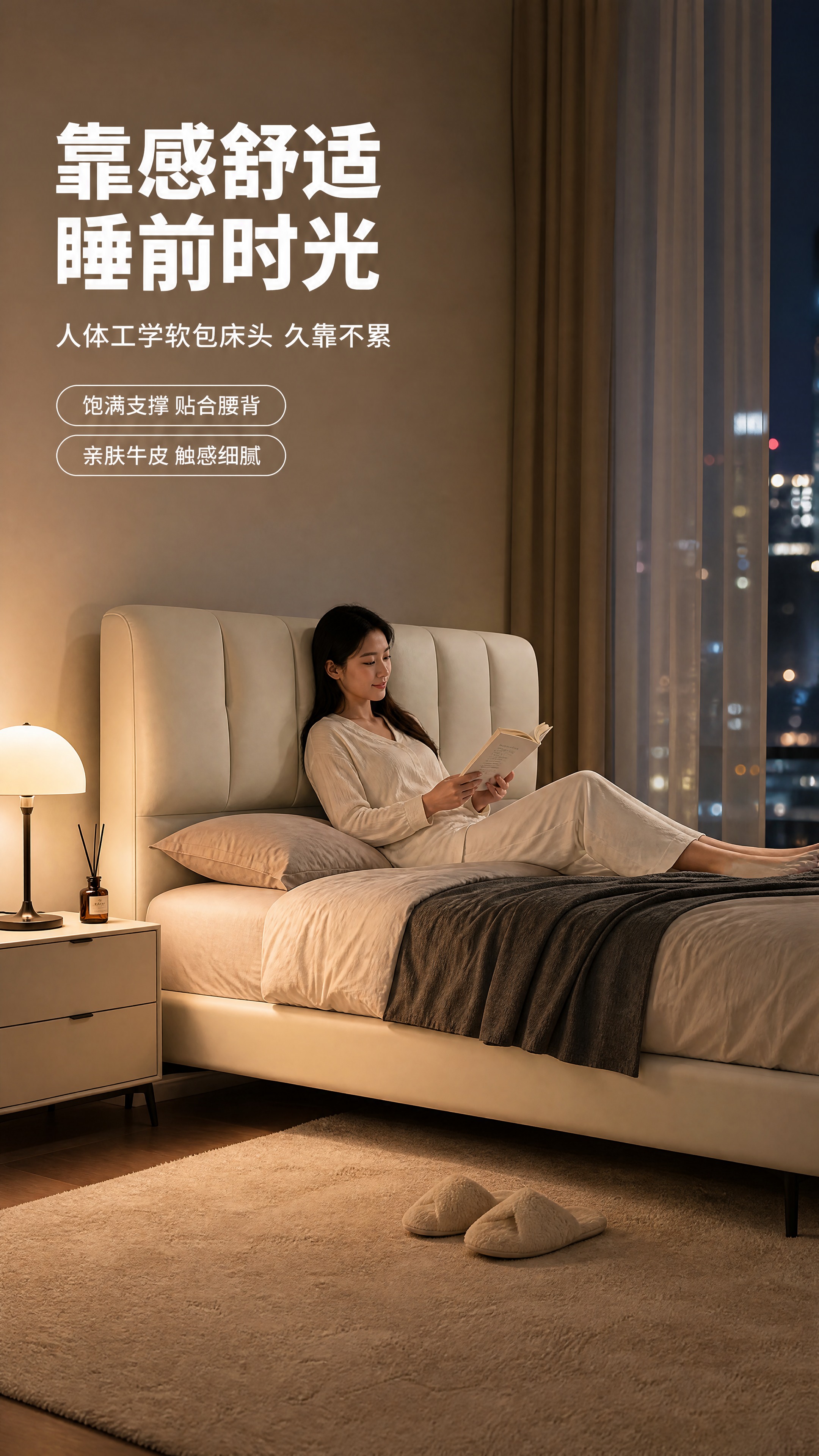 [商品] 使用【图1】意式极简软包床（7602浅米白色床头款）… - 图片创意预览